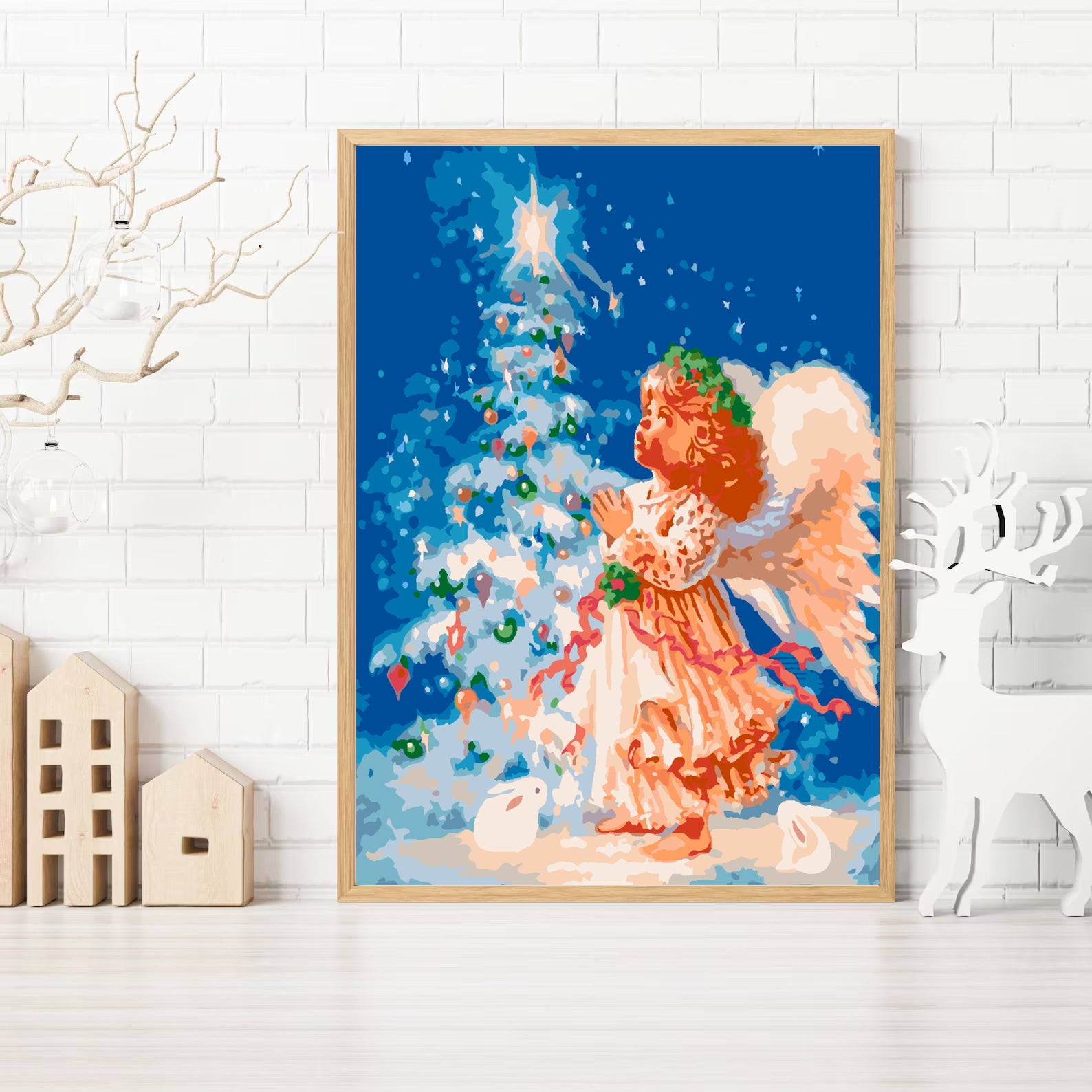 Pictura pe numere - Îngeraș lângă Pomul de Crăciun 4478