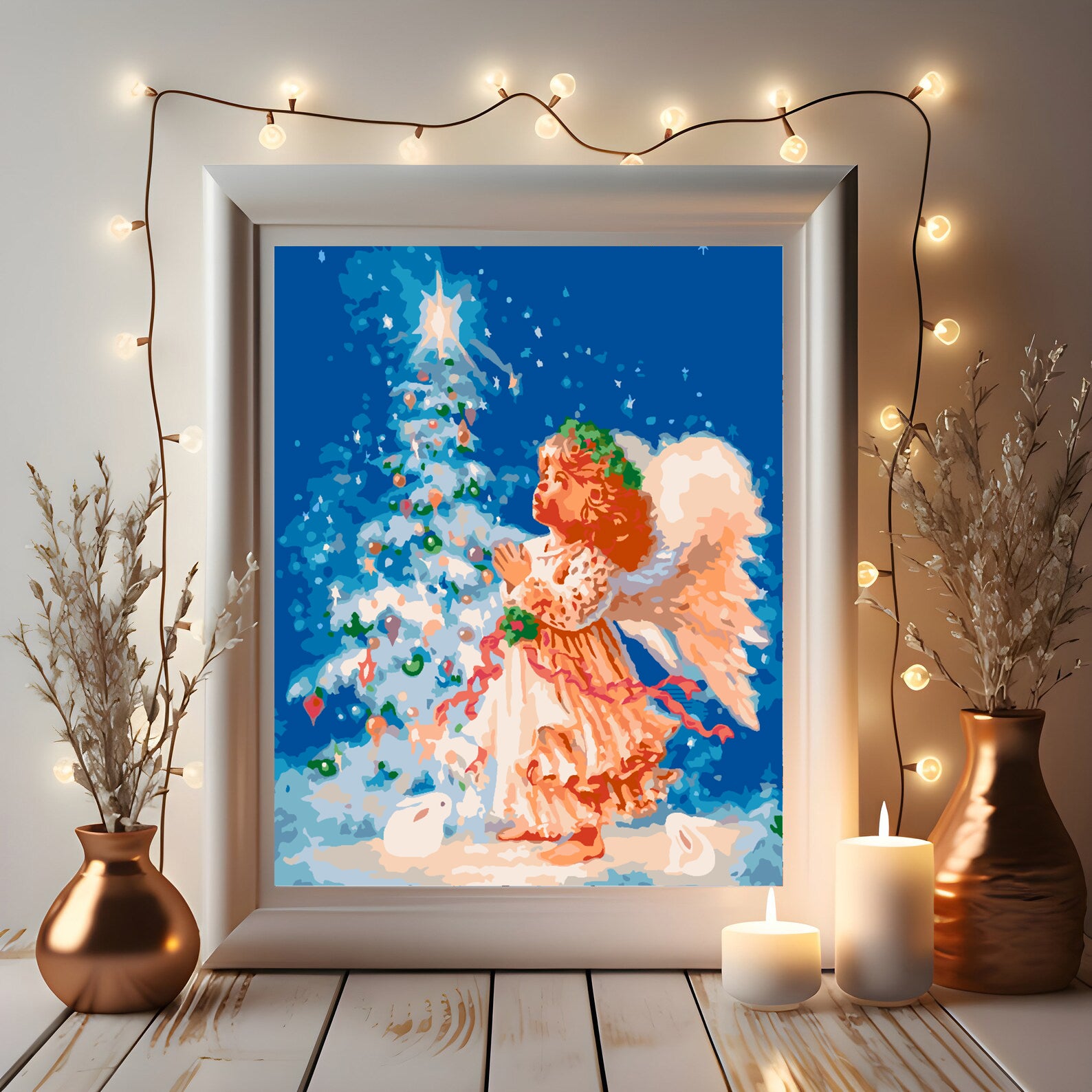 Pictura pe numere - Îngeraș lângă Pomul de Crăciun 4478