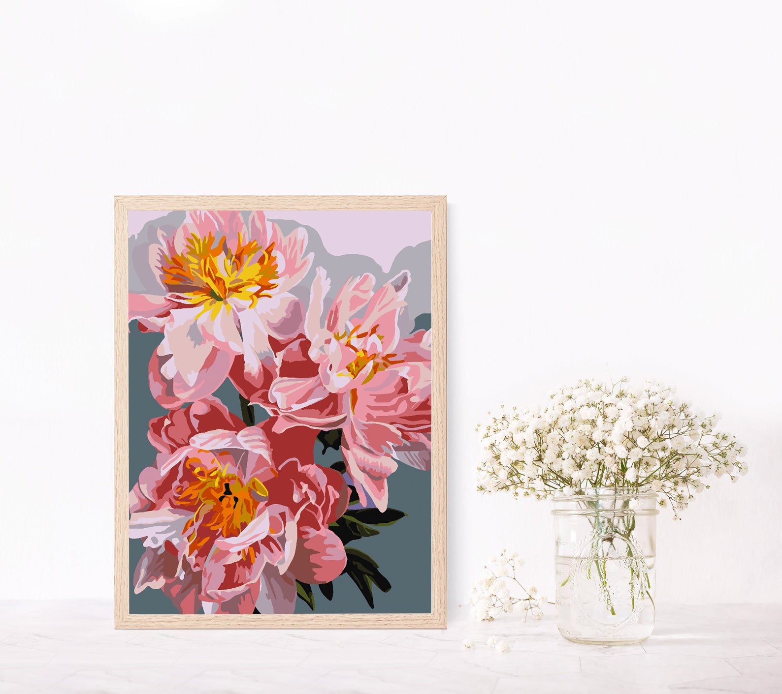 Pictura pe numere - Flori Roz 4483