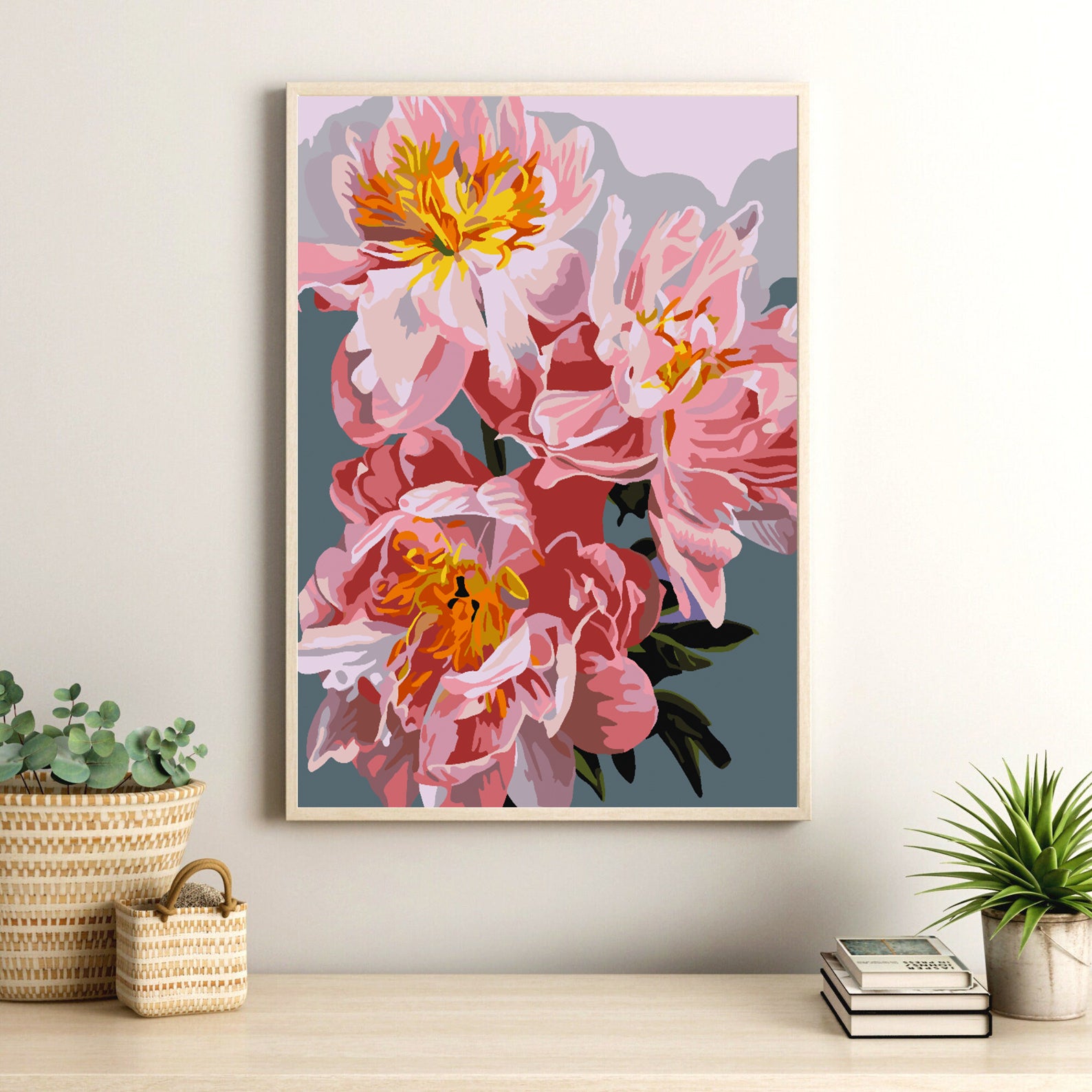 Pictura pe numere - Flori Roz 4483