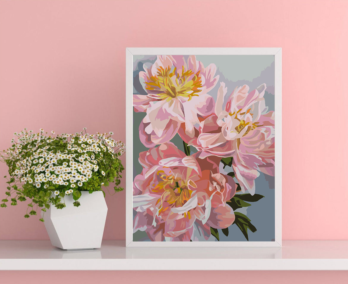 Pictura pe numere - Flori Roz 4486