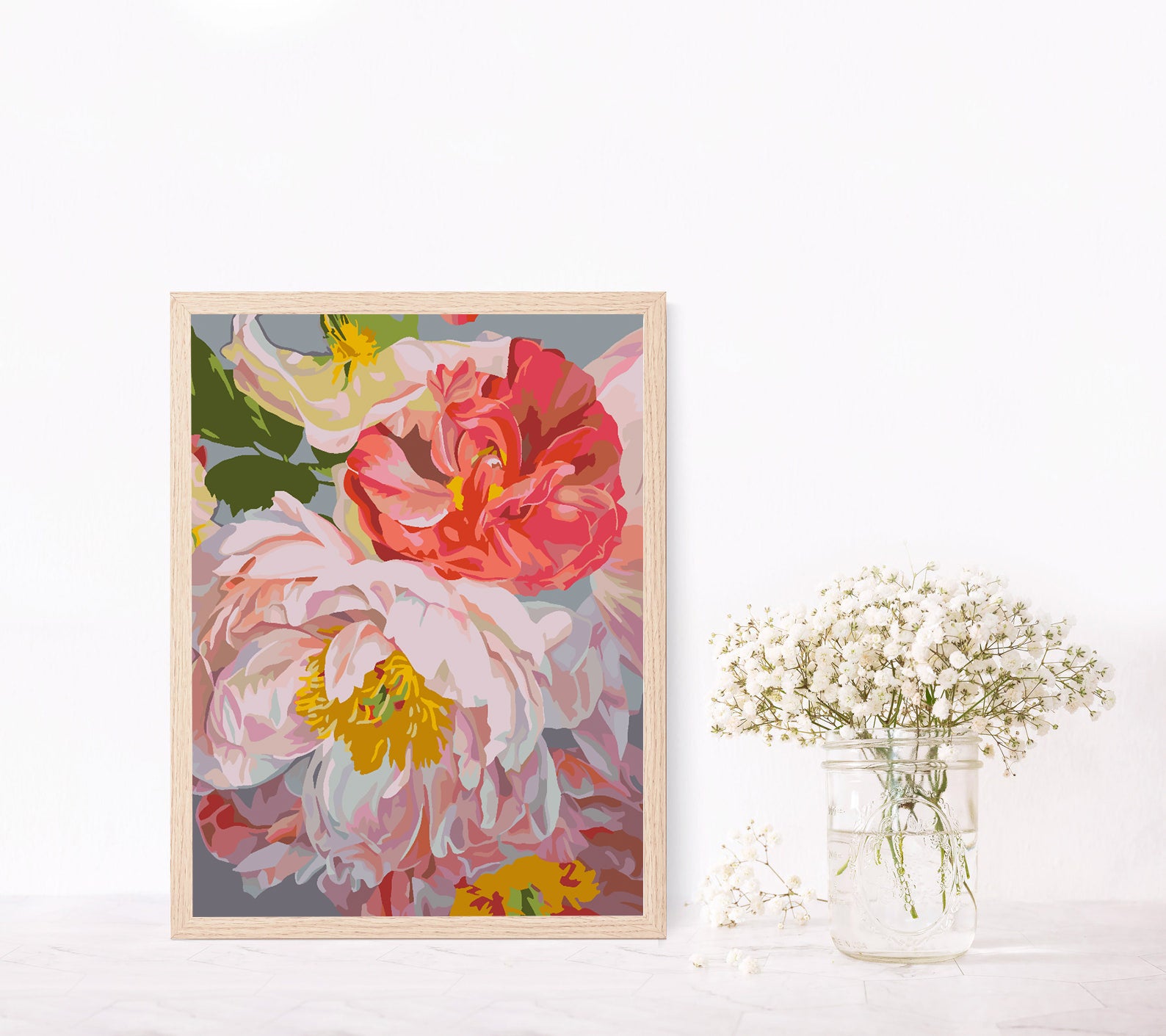 Pictura pe numere - Flori Roz 4487