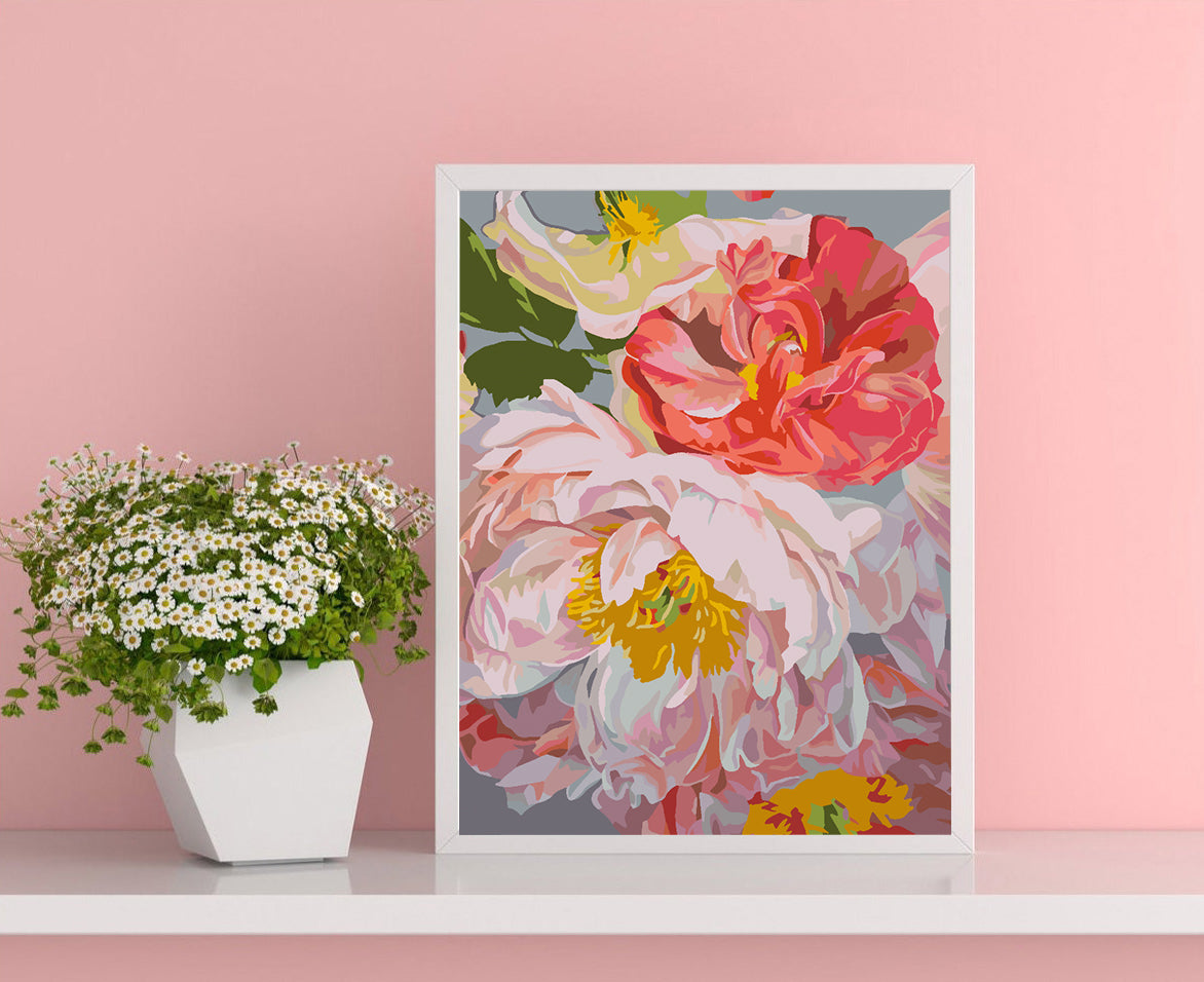 Pictura pe numere - Flori Roz 4487