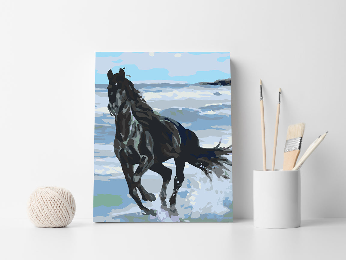 Pictura pe numere - Cal Negru pe Plajă 4561