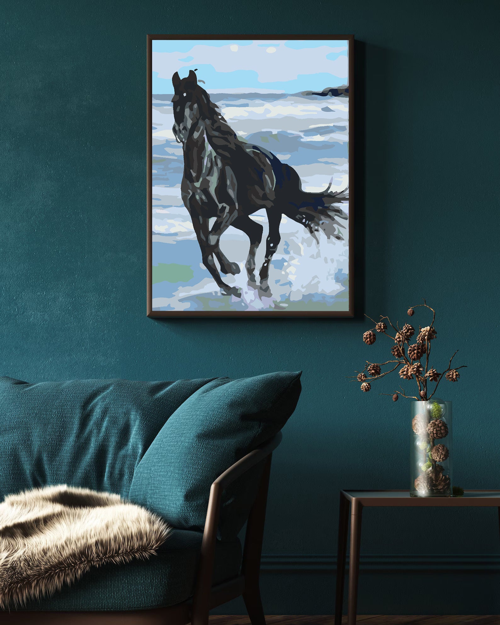 Pictura pe numere - Cal Negru pe Plajă 4561