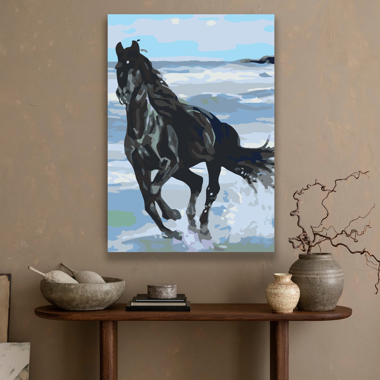 Pictura pe numere - Cal Negru pe Plajă 4561