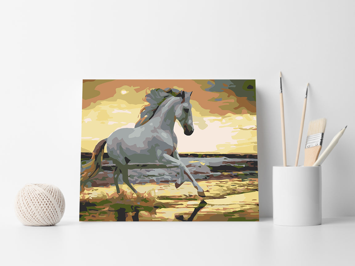 Pictura pe numere - Cal Alb pe Plajă 4562