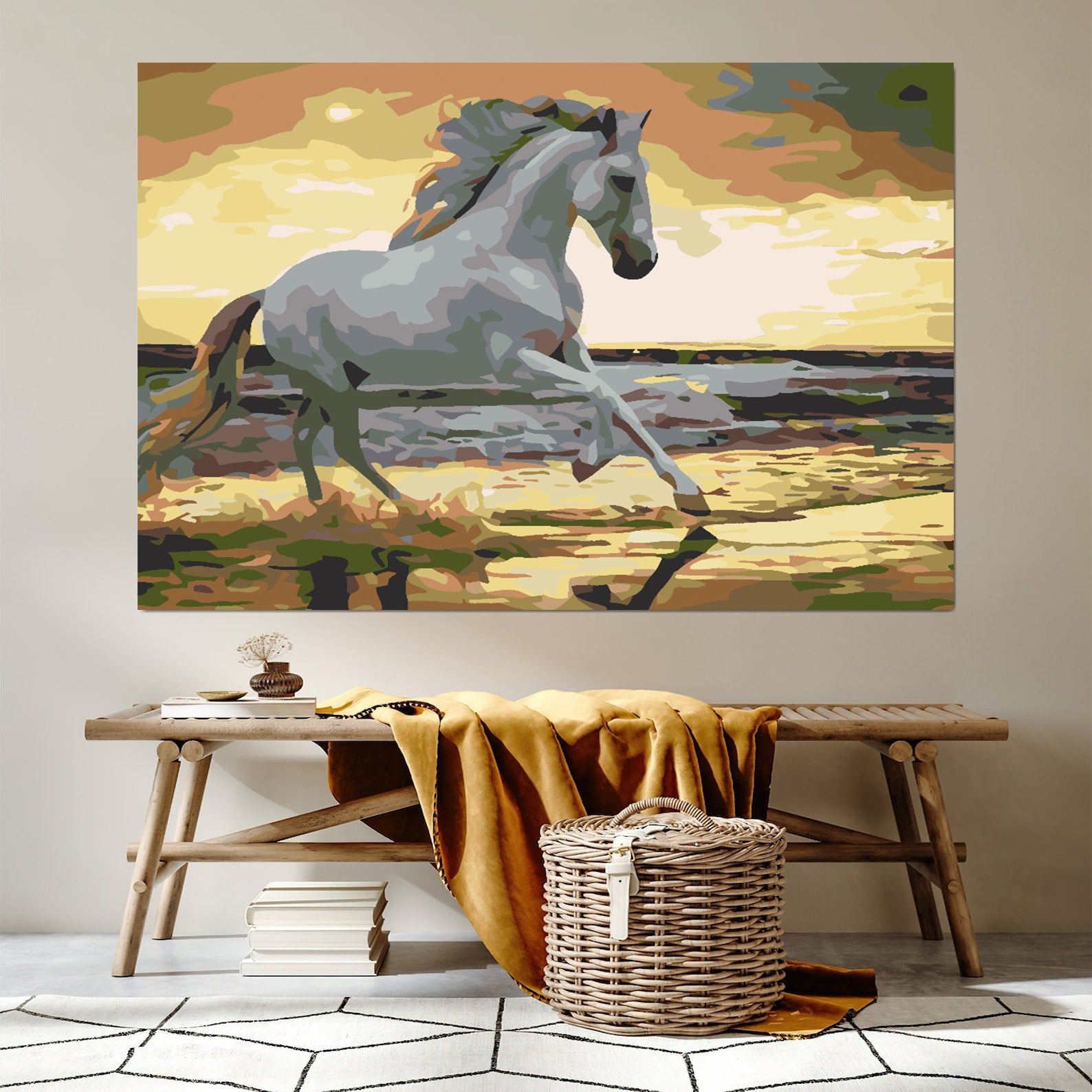 Pictura pe numere - Cal Alb pe Plajă 4562