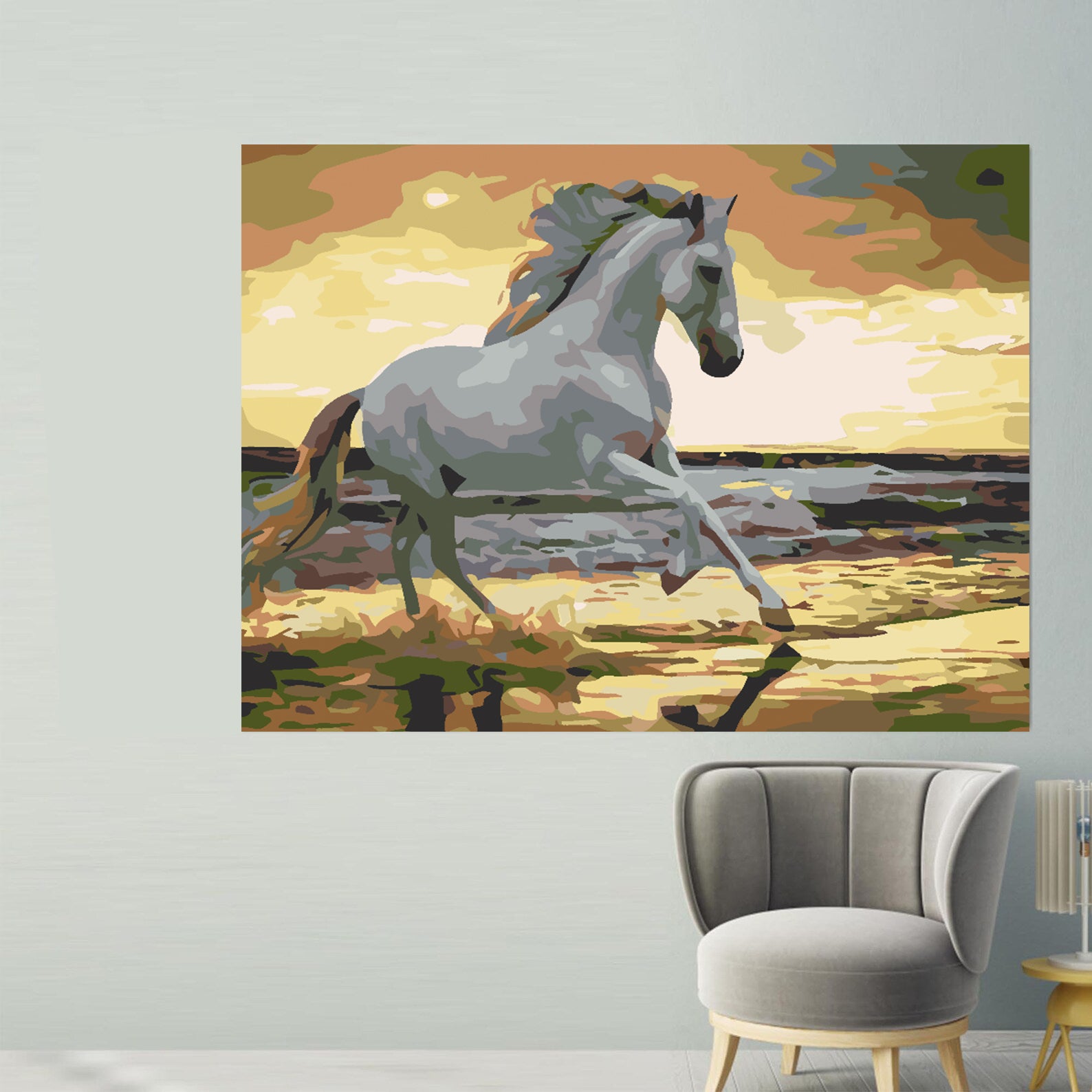 Pictura pe numere - Cal Alb pe Plajă 4562