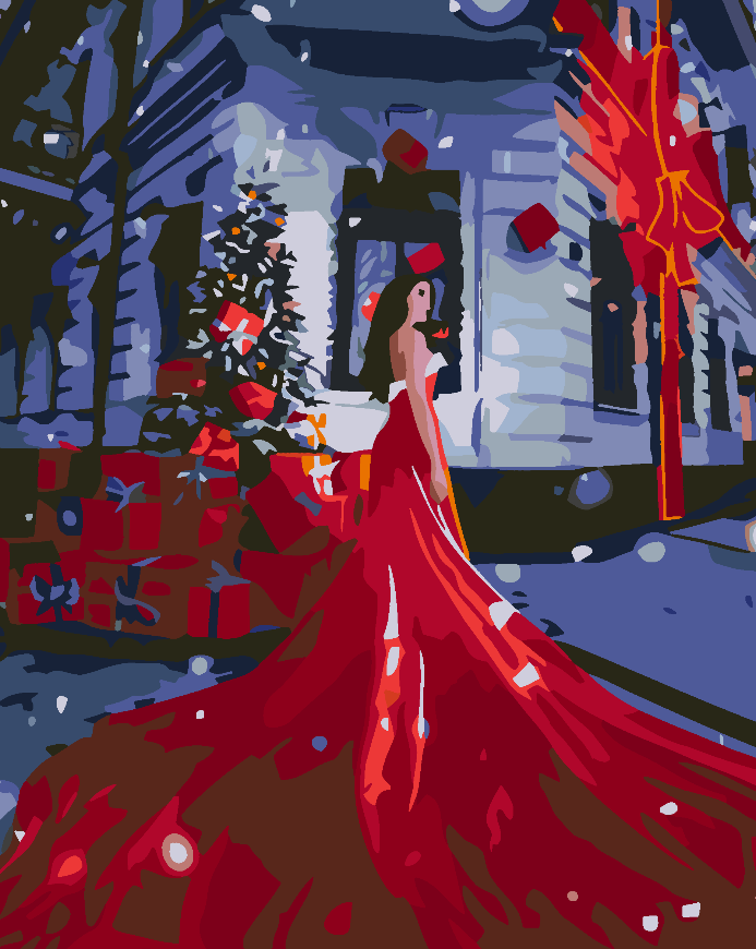 Pictura pe numere - Femeie în Rochie Roșie 4590