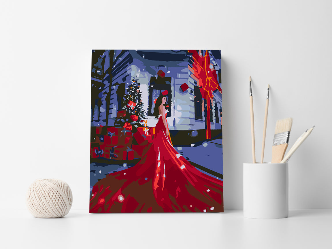 Pictura pe numere - Femeie în Rochie Roșie 4590