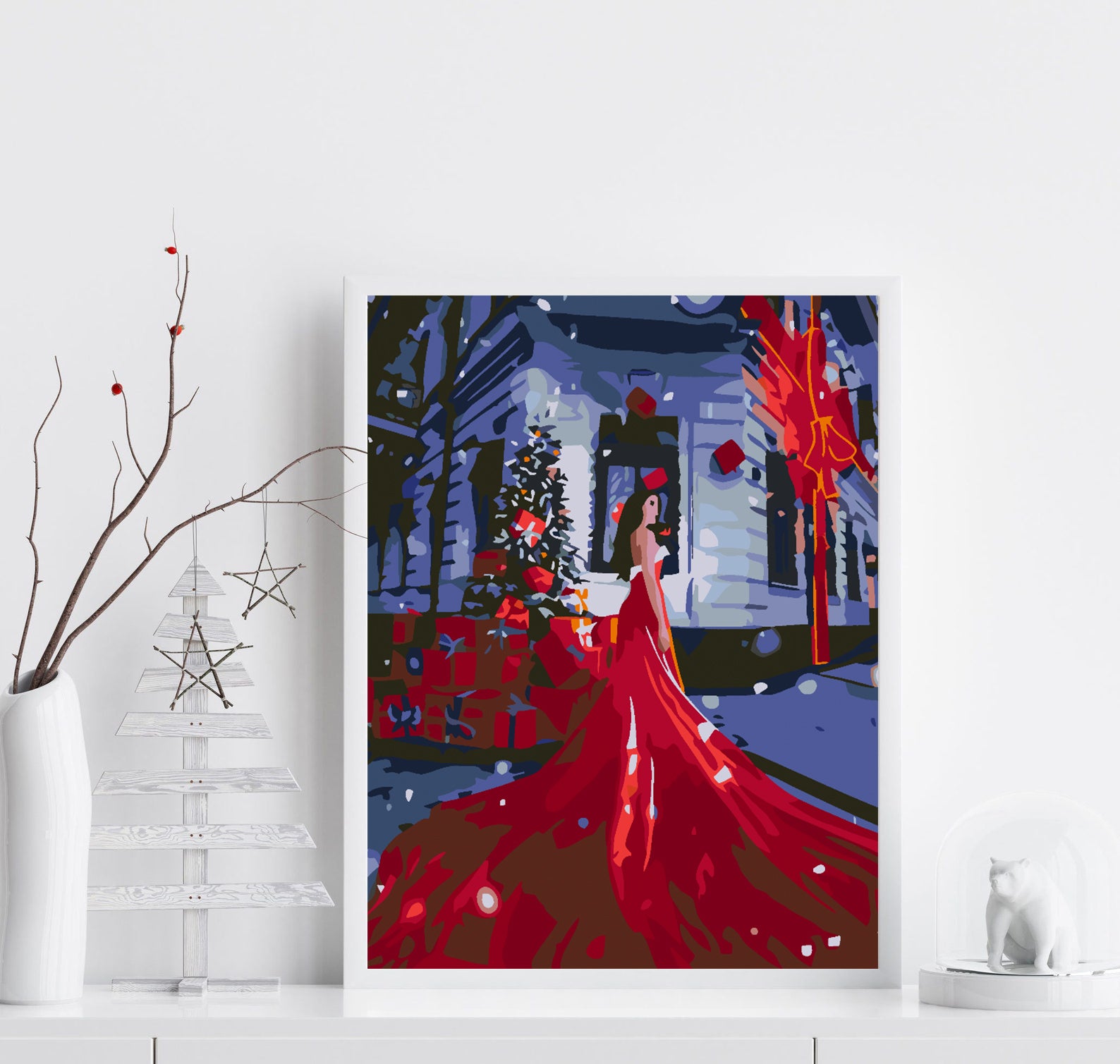 Pictura pe numere - Femeie în Rochie Roșie 4590