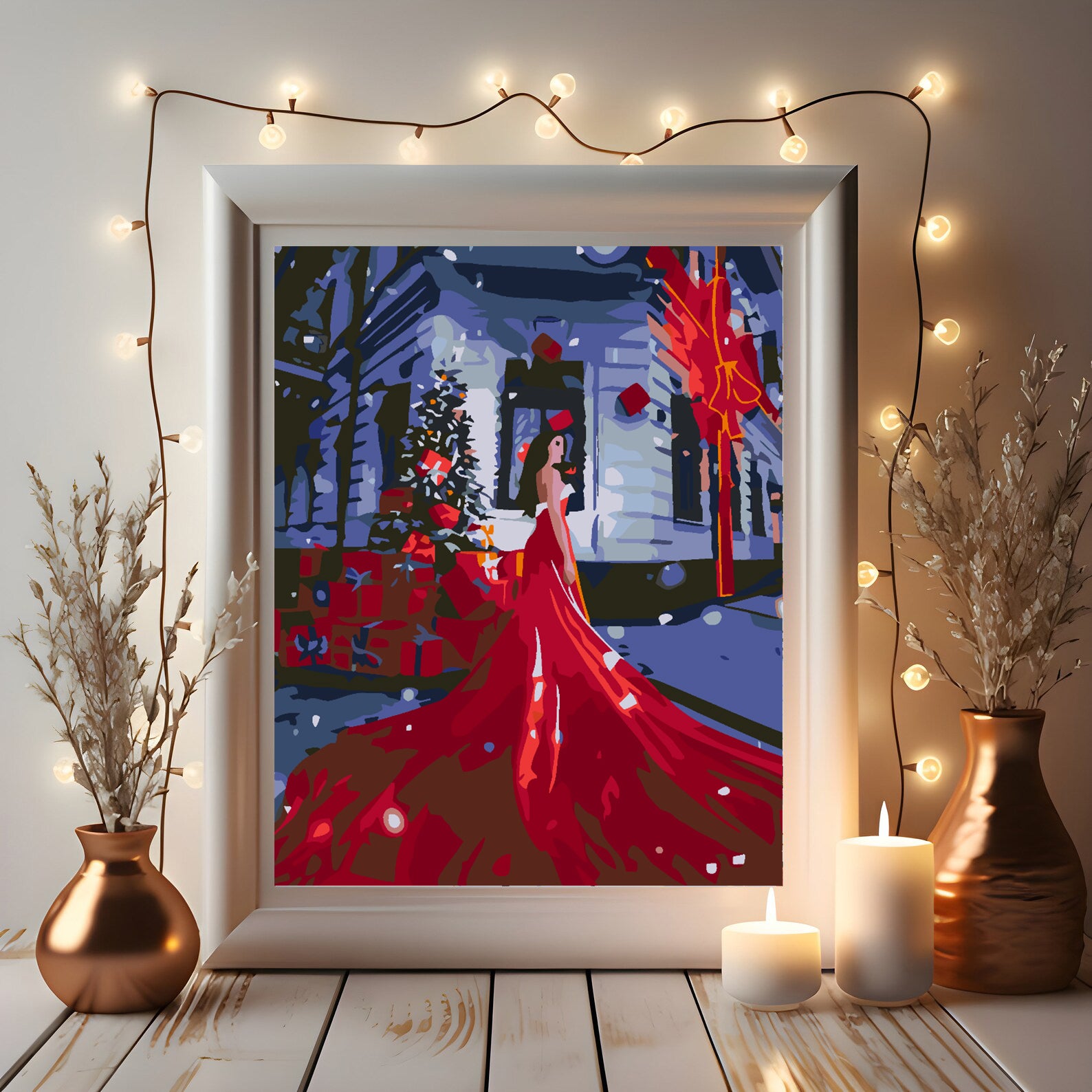 Pictura pe numere - Femeie în Rochie Roșie 4590