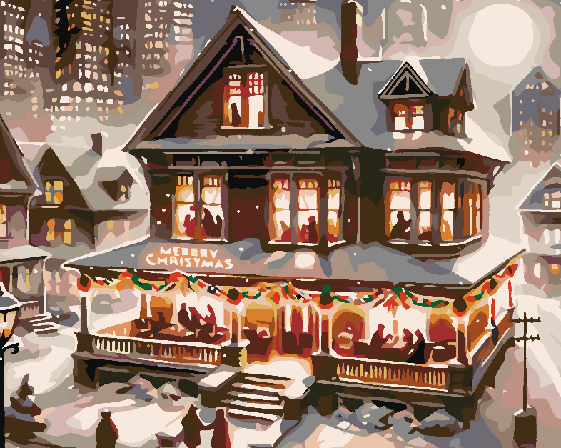 Promotie 40x50 - pictura pe numere - Casă Iarna 4623