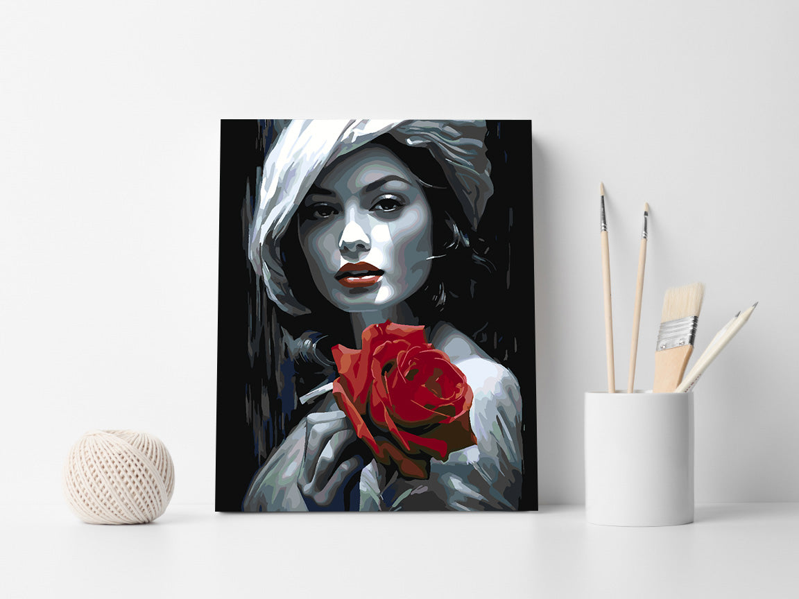 Peinture par numéros - Femme à la rose rouge 4673