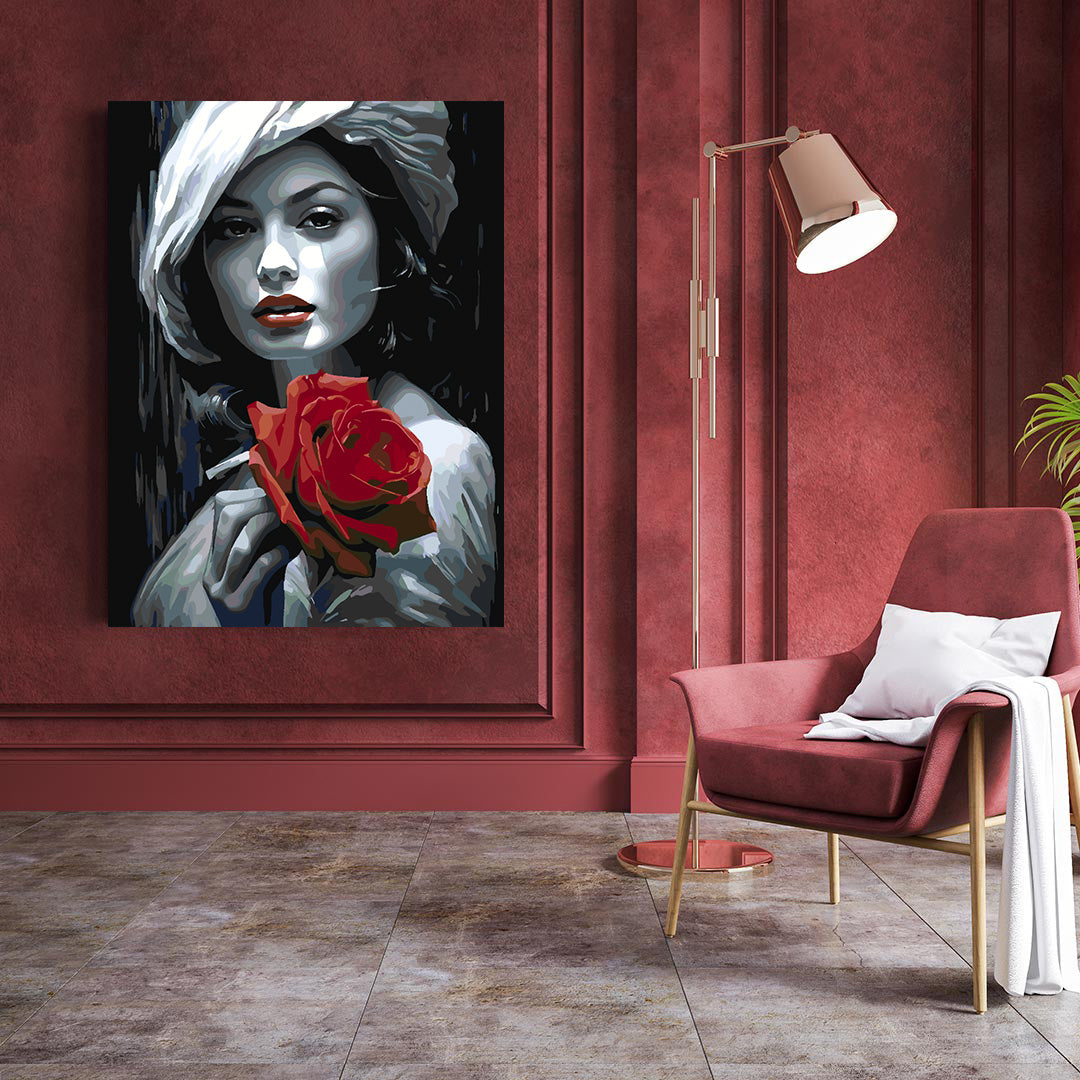 Peinture par numéros - Femme à la rose rouge 4673