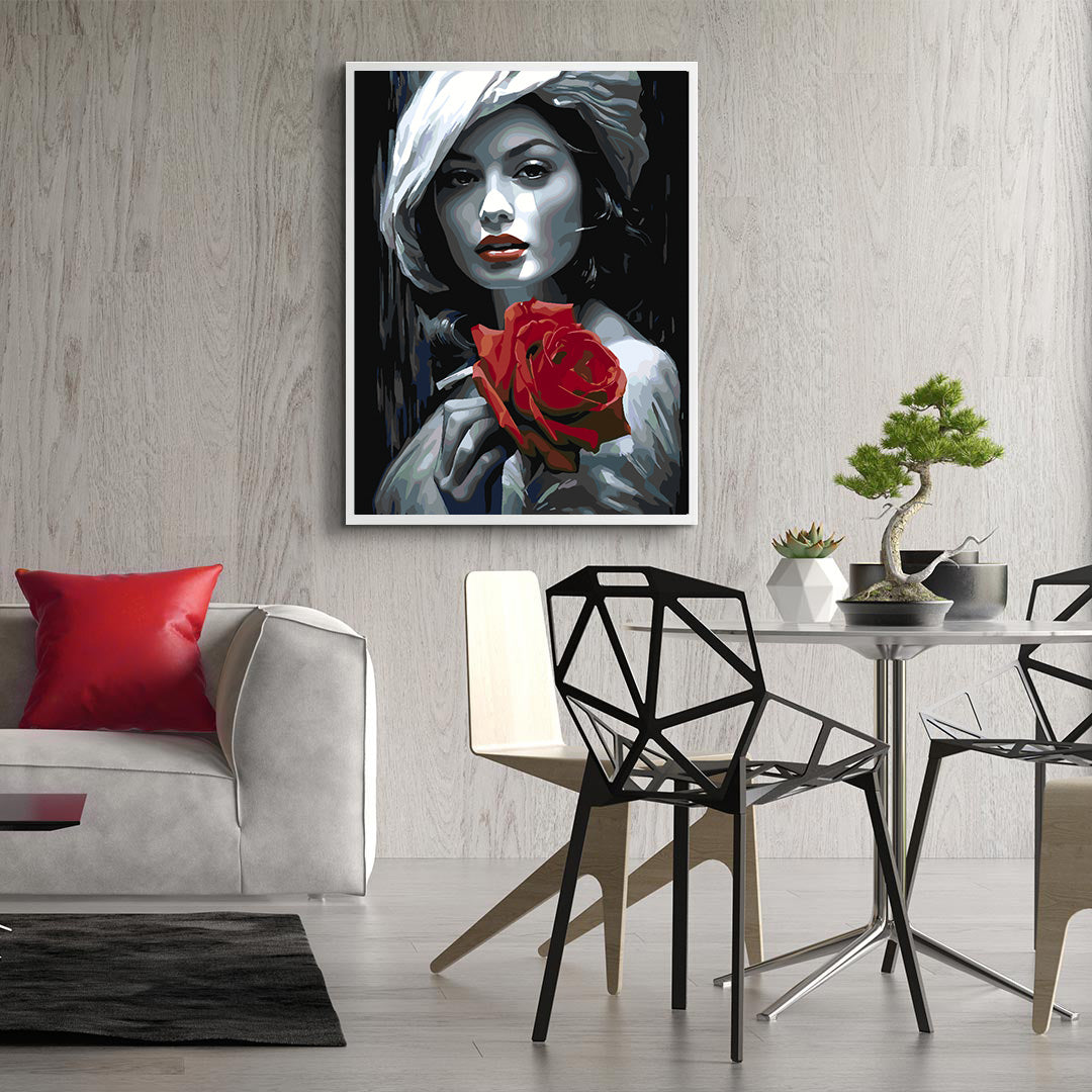 Peinture par numéros - Femme à la rose rouge 4673