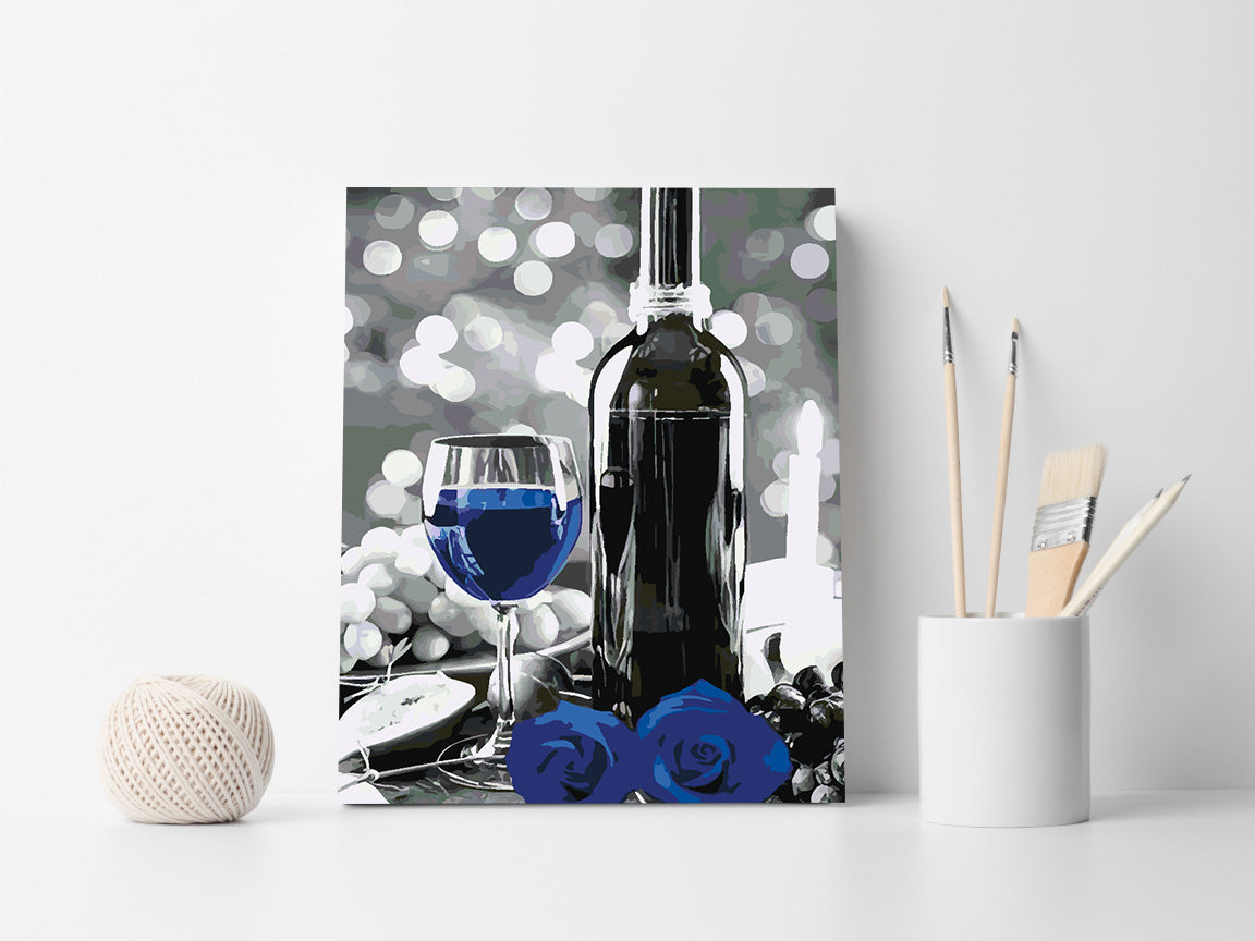 Peinture par numéros - Bouteille de vin et fleurs 4690