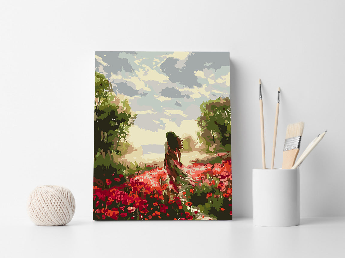 Peinture par numéros - Femme dans un champ de tulipes 4698