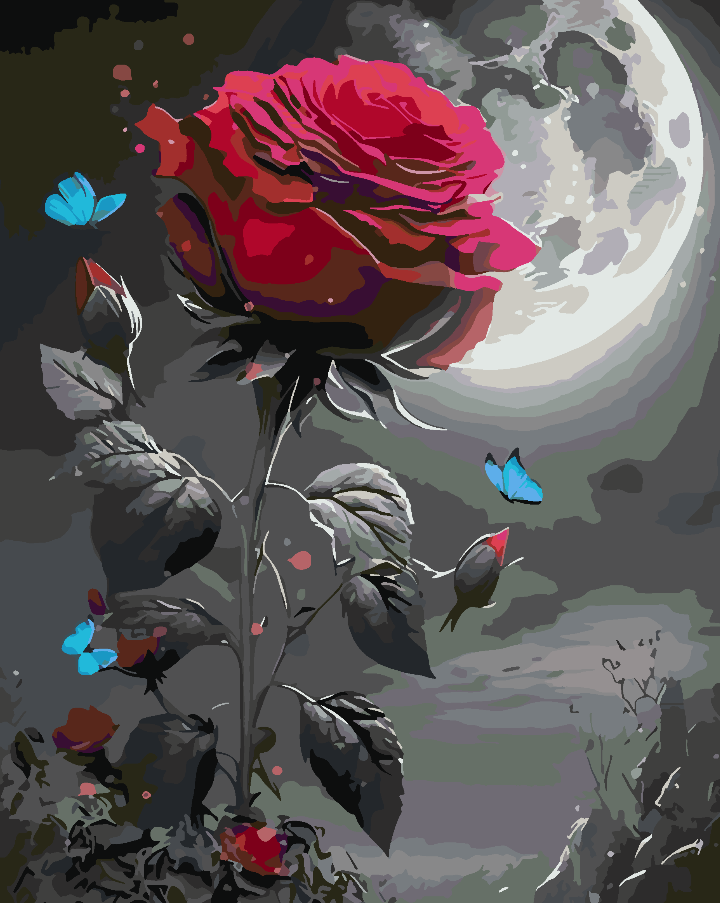Peinture par numéros - Rose rouge et papillon 4697