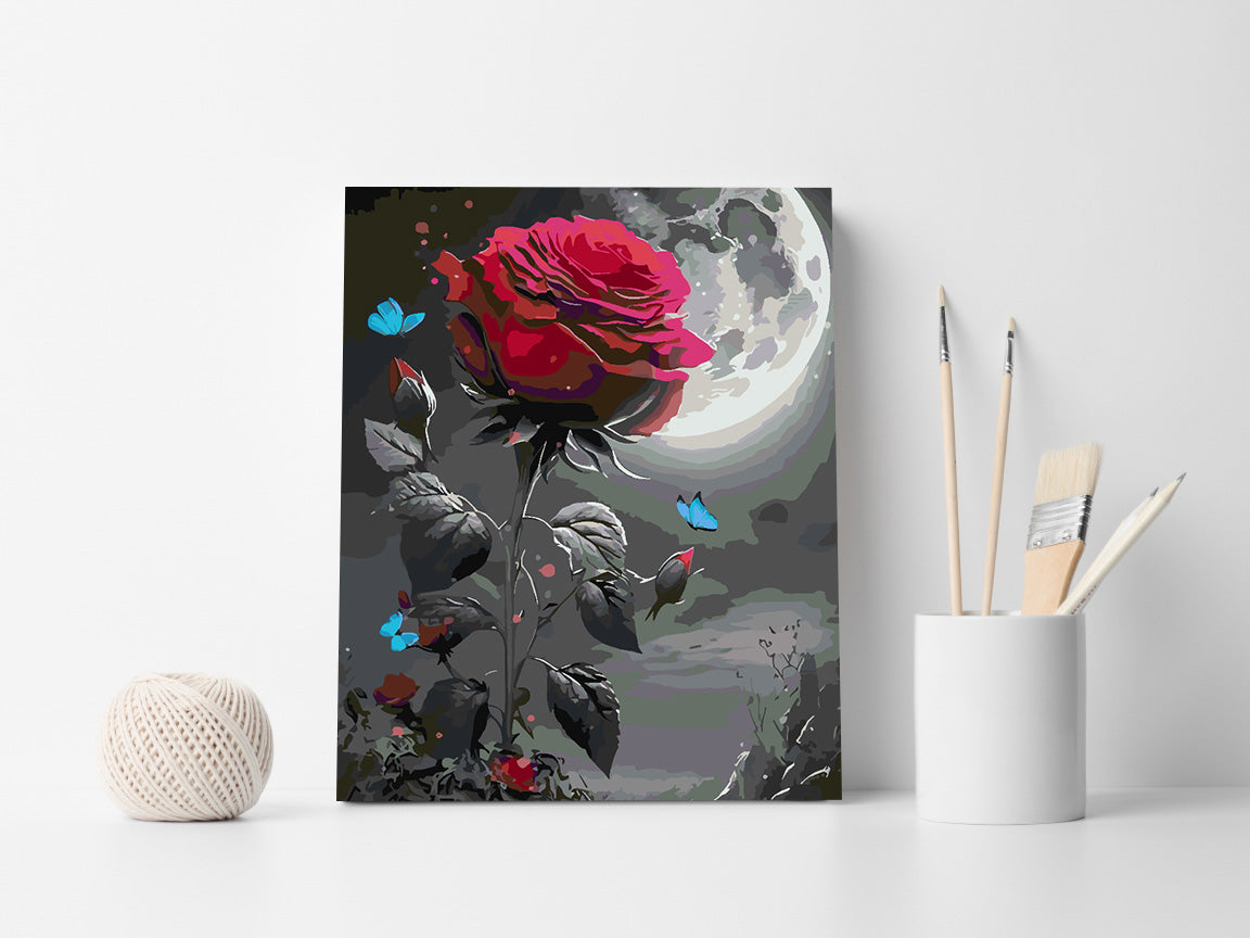 Peinture par numéros - Rose rouge et papillon 4697