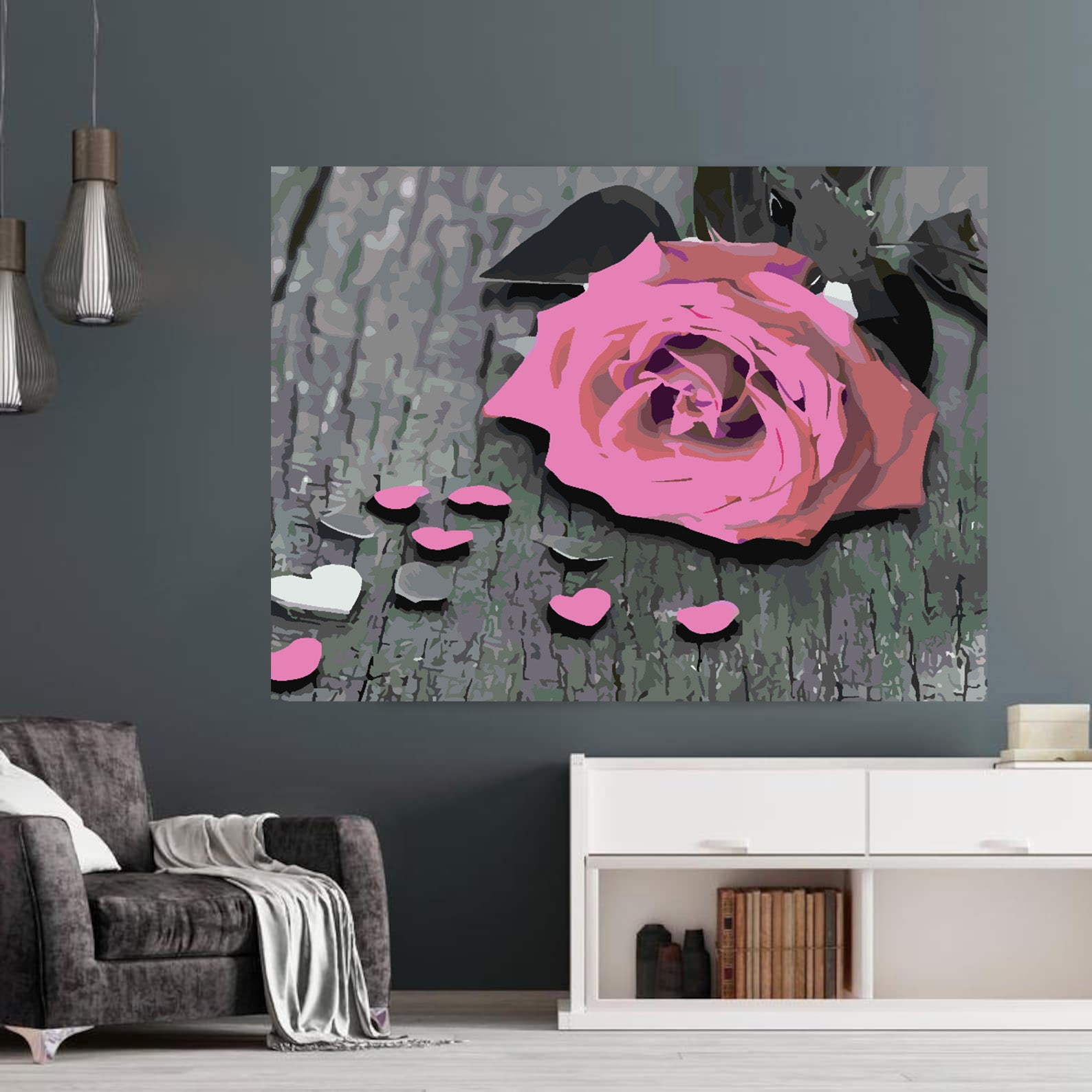 Pictura pe numere - Trandafir Roz 4715