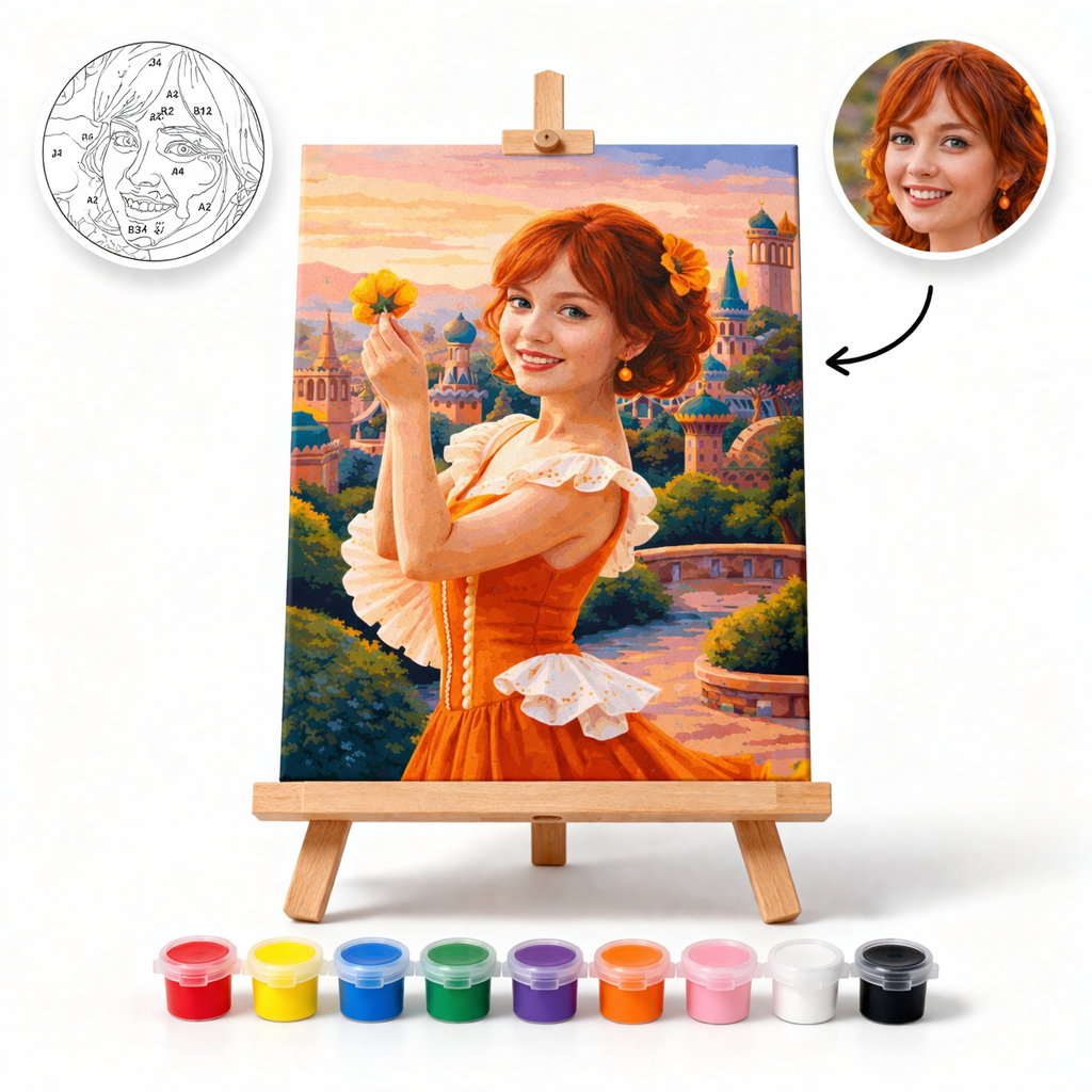 Pictură Personalizată pe Numere – Fata cu Flori