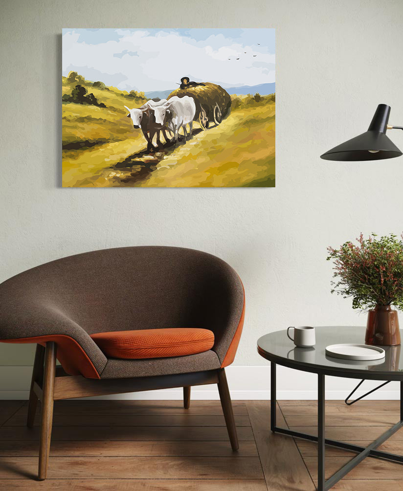 Set Pictură pe numere - Carul cu Boi