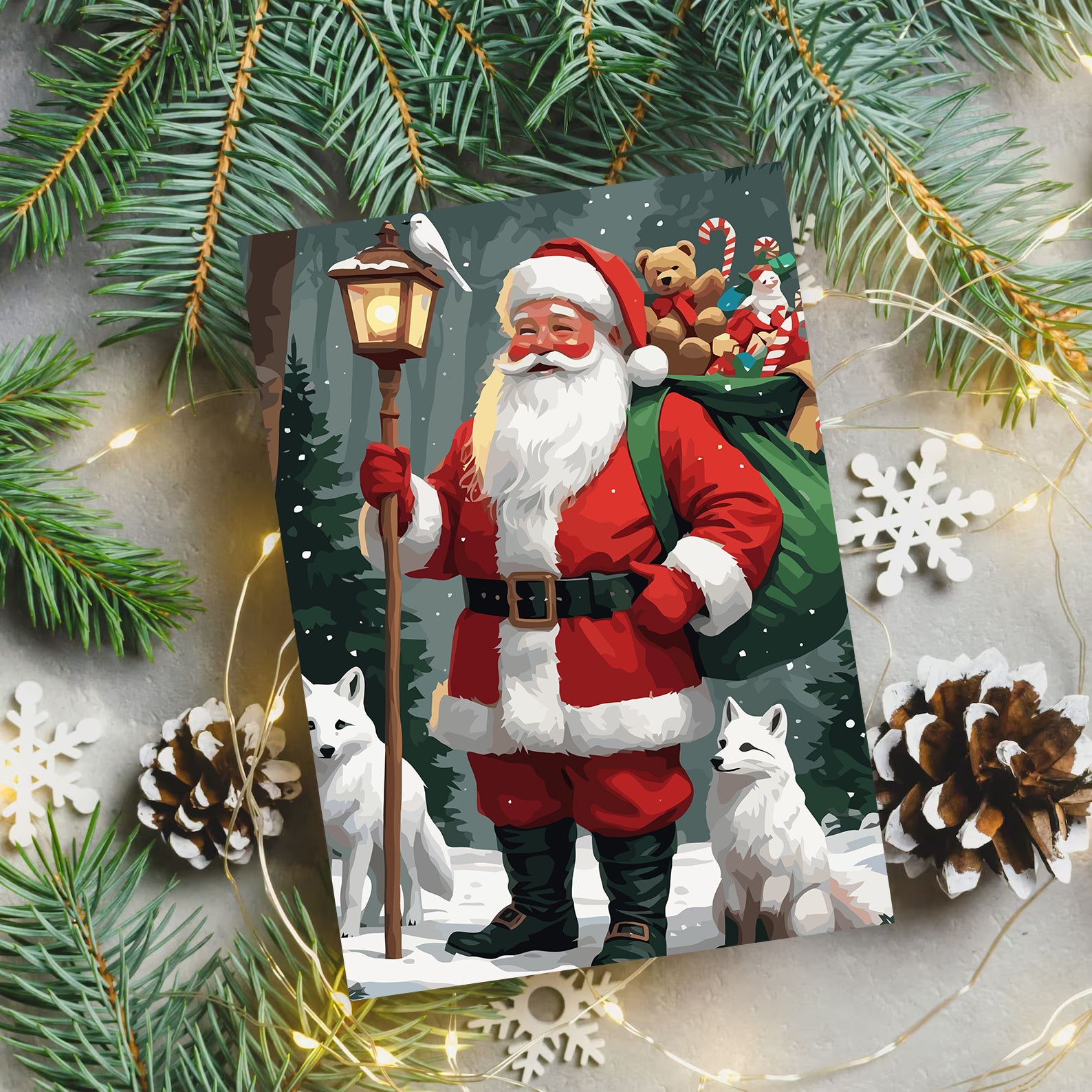 Set Pictură pe numere – Moș Crăciun Și Vulpițe 6187