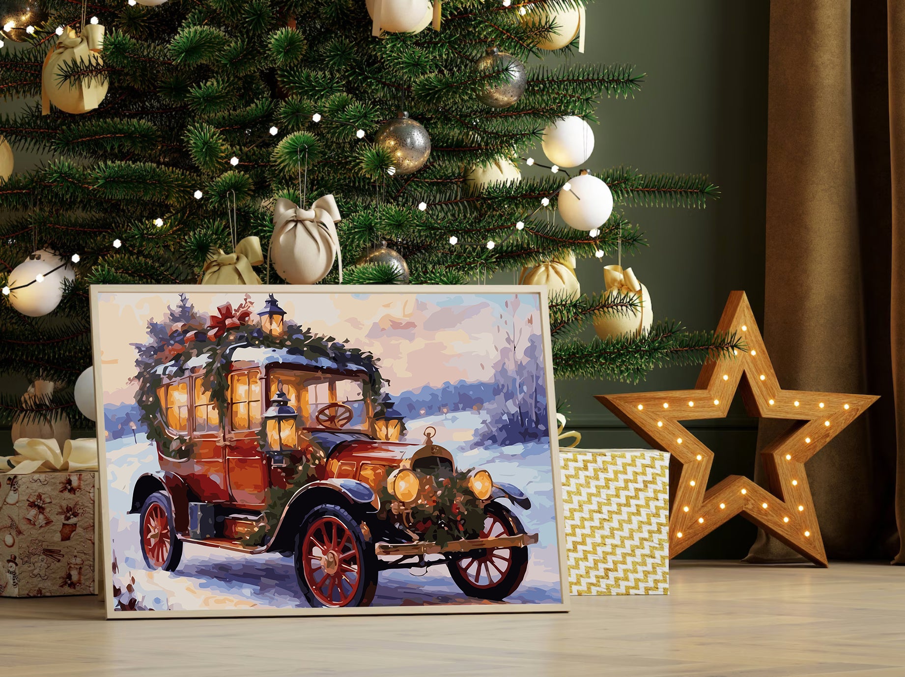 Set Pictură pe numere – Mașină Retro Iarna 6236