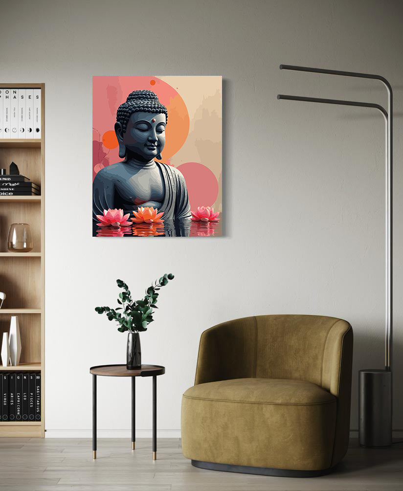 Set Pictură pe numere – Buddha Cu Flori De Lotus 6303