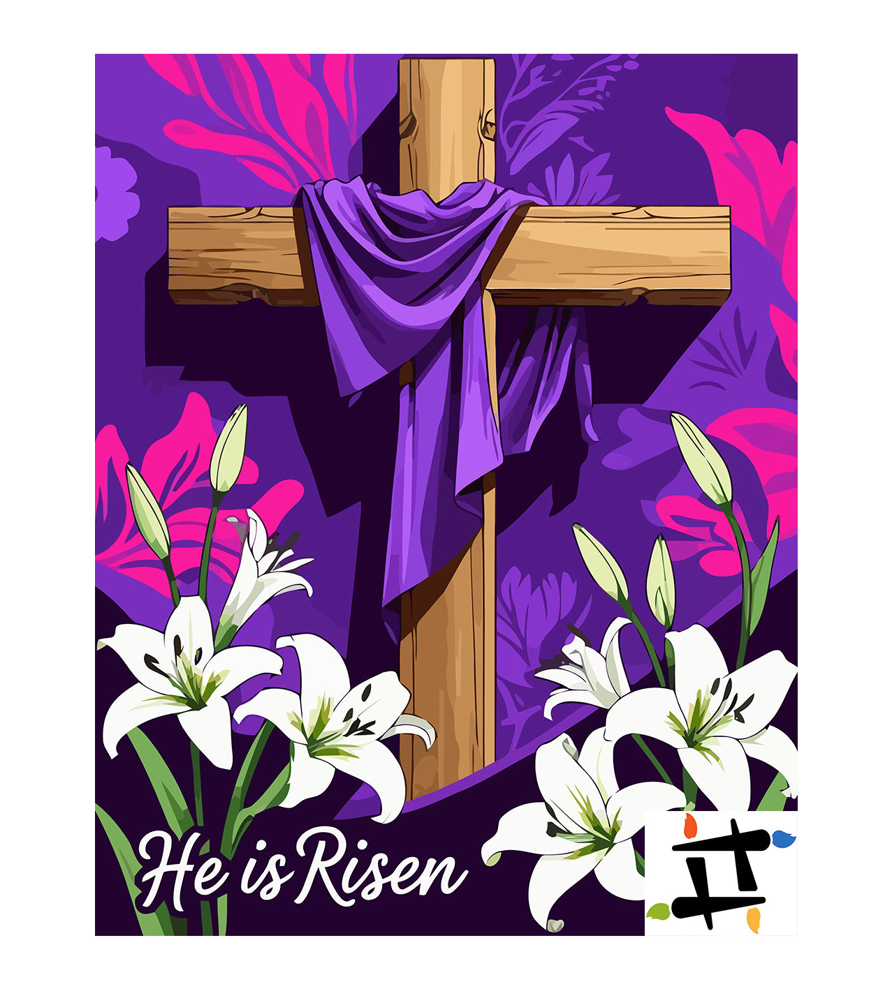 Set Pictură pe numere – Cruce Creștină Cu Crini 6305