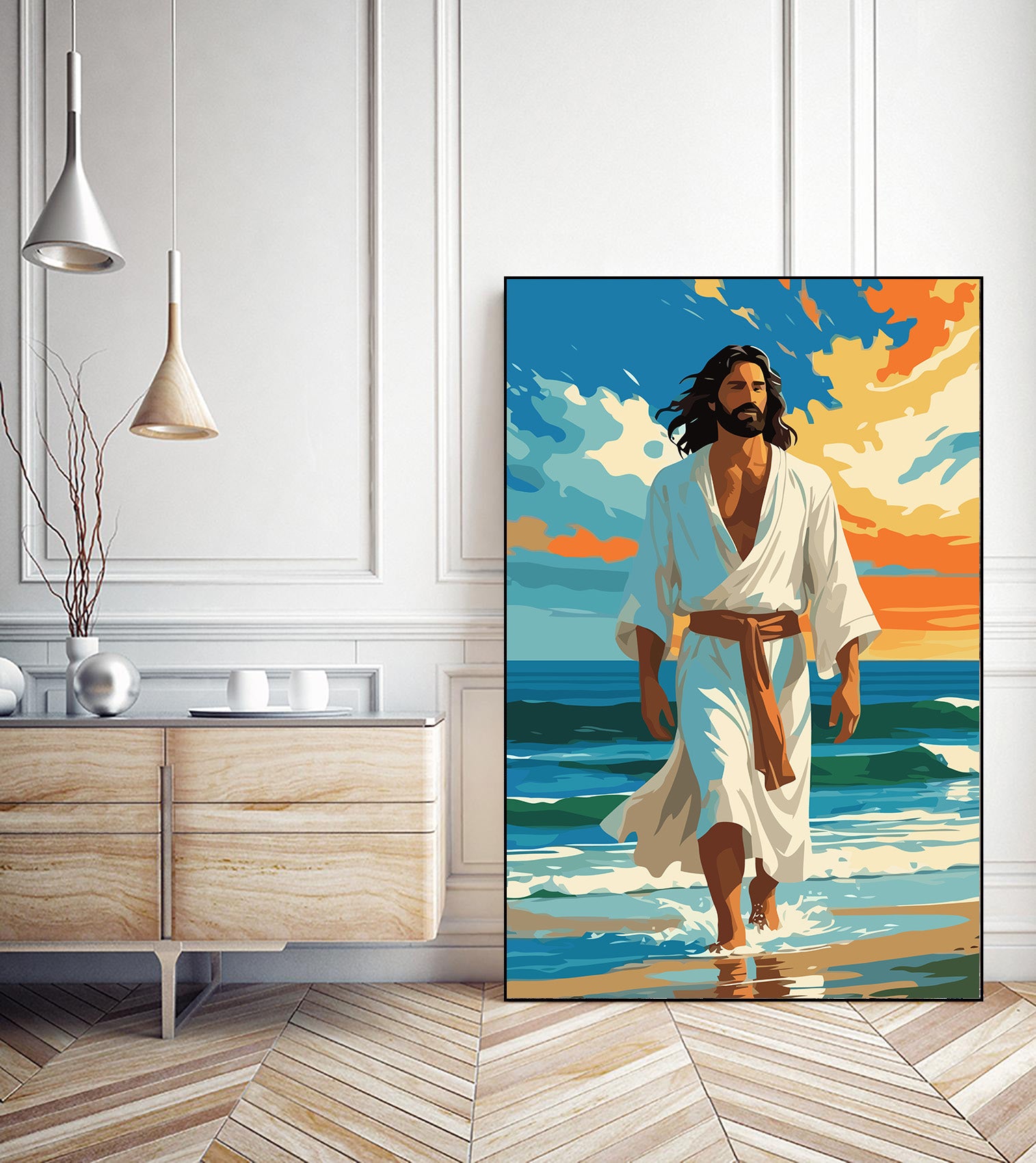 Set Pictură pe numere – Iisus Hristos Mergând Pe Plajă 6359