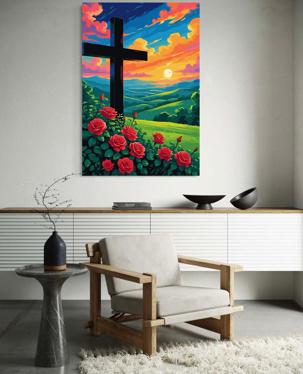 Set Pictură pe numere – Crucea Și Trandafirii La Apus 6375