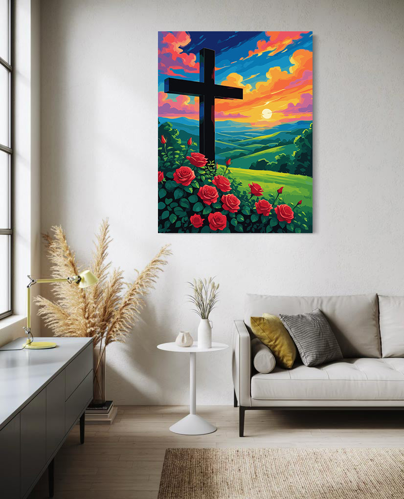 Set Pictură pe numere – Crucea Și Trandafirii La Apus 6375