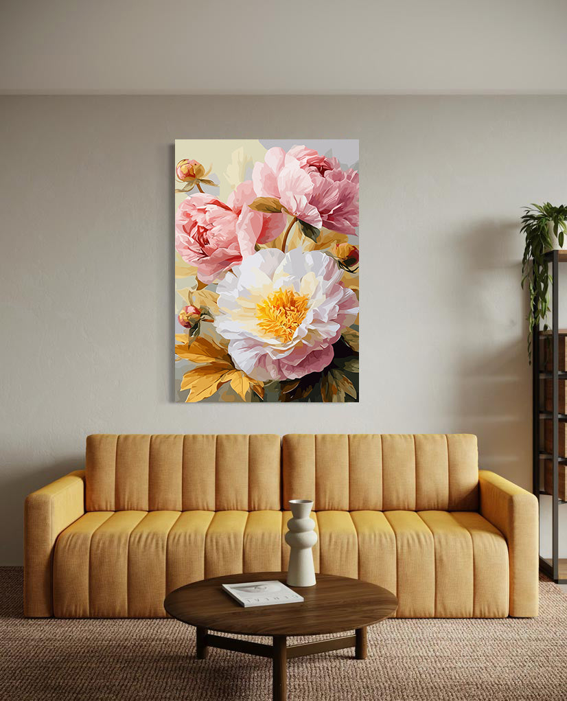 Pictura pe Numere Flori Albe si Roz 6486