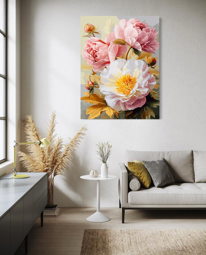 Pictura pe Numere Flori Albe si Roz 6486