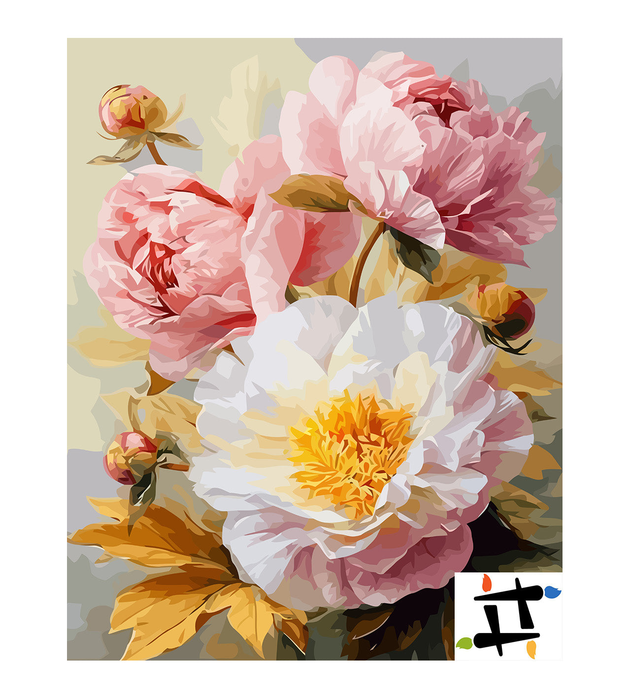 Pictura pe Numere Flori Albe si Roz 6486