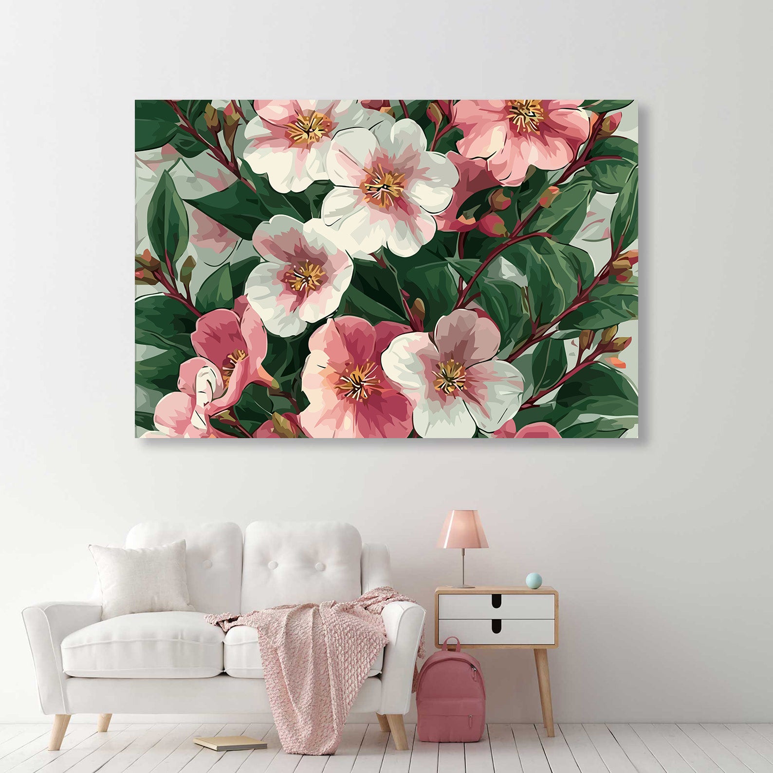 Pictura pe Numere Flori Alb si Roz 6494