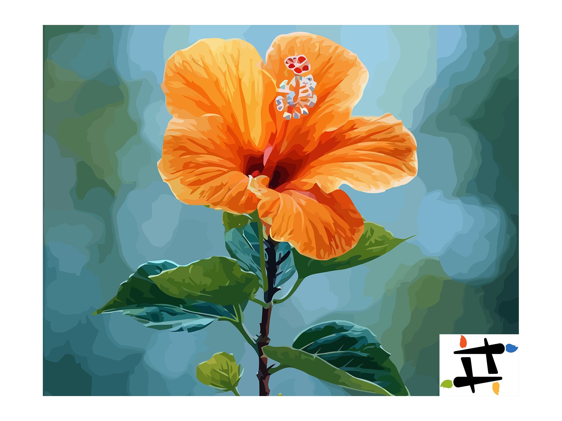 Pictura pe Numere Hibiscus Portocaliu 6501