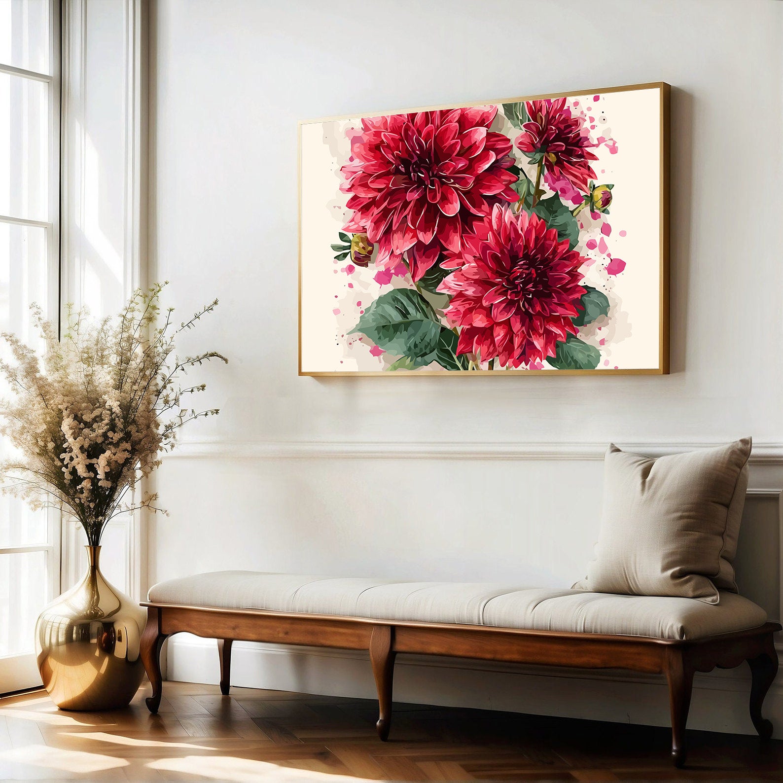 Pictura pe Numere Flori de Dalie Rosii 6505