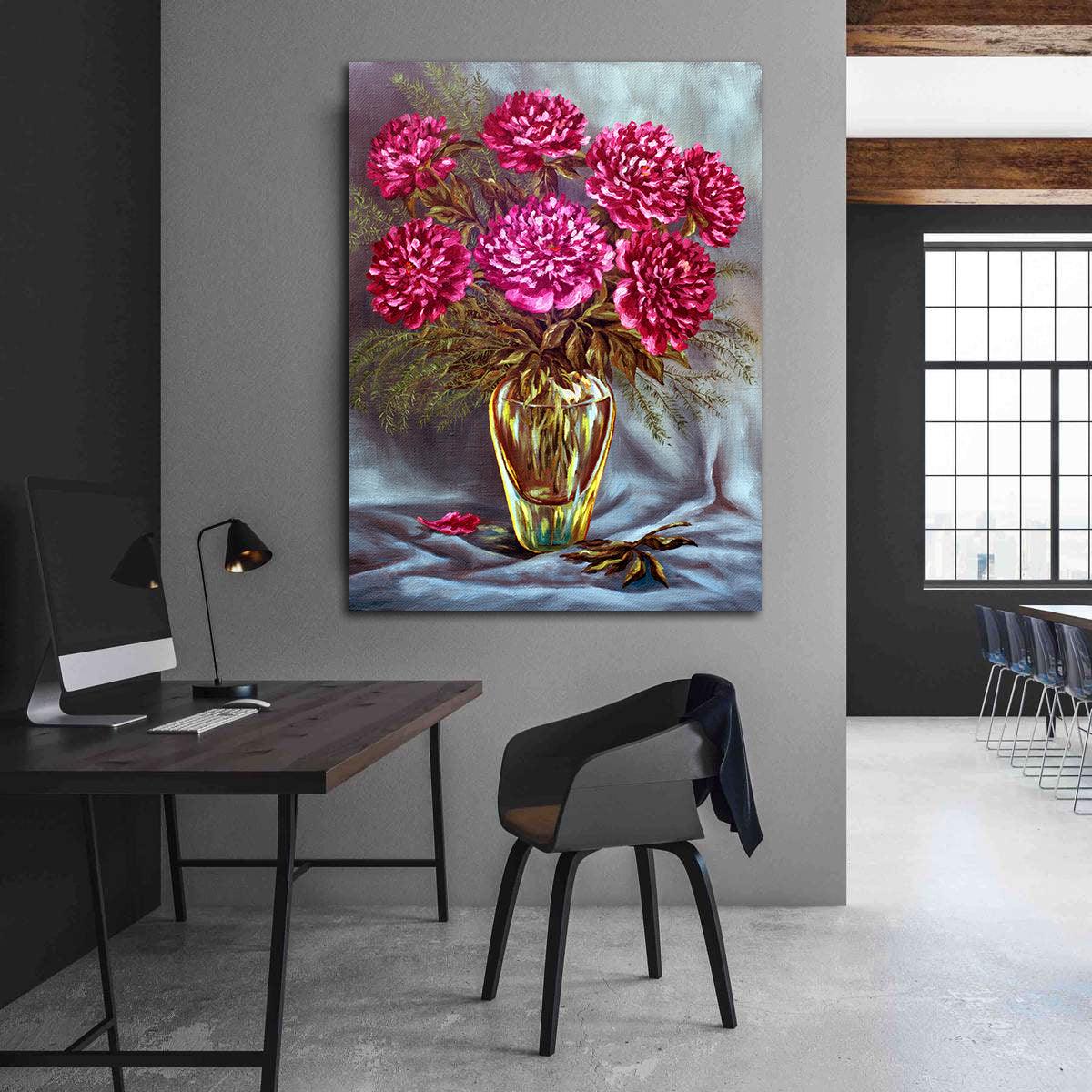 Tableau sur toile - Vase avec fleurs roses