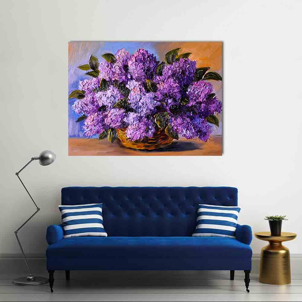 Tableau sur toile - Panier avec fleurs violettes