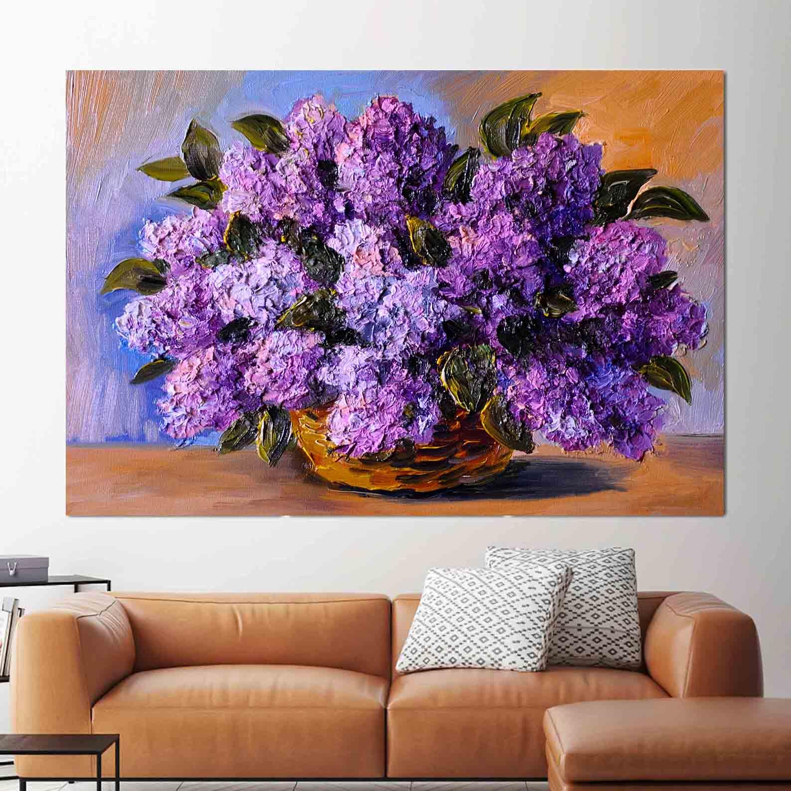 Tableau sur toile - Panier avec fleurs violettes