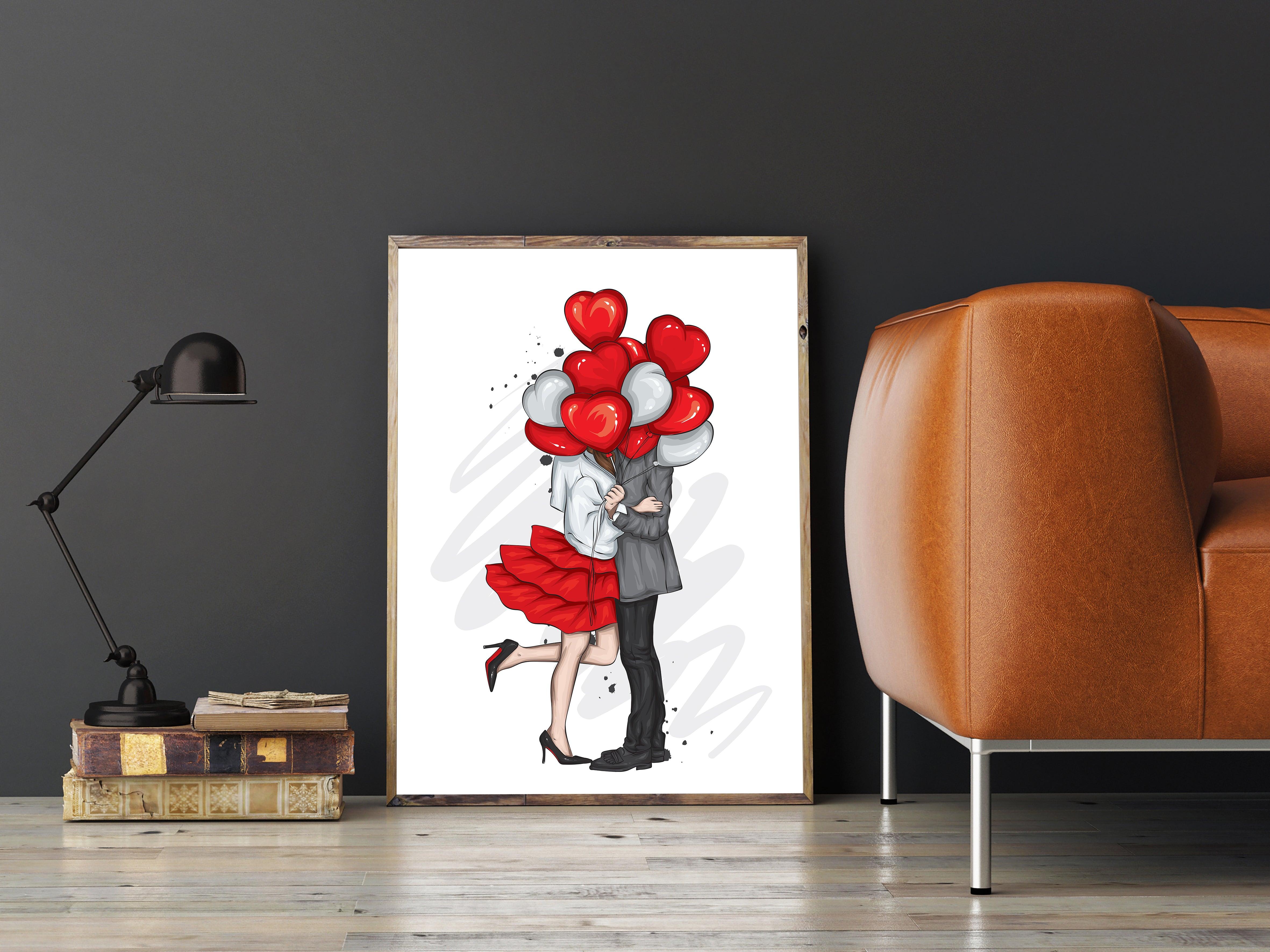 Peinture sur toile - Couple avec ballons