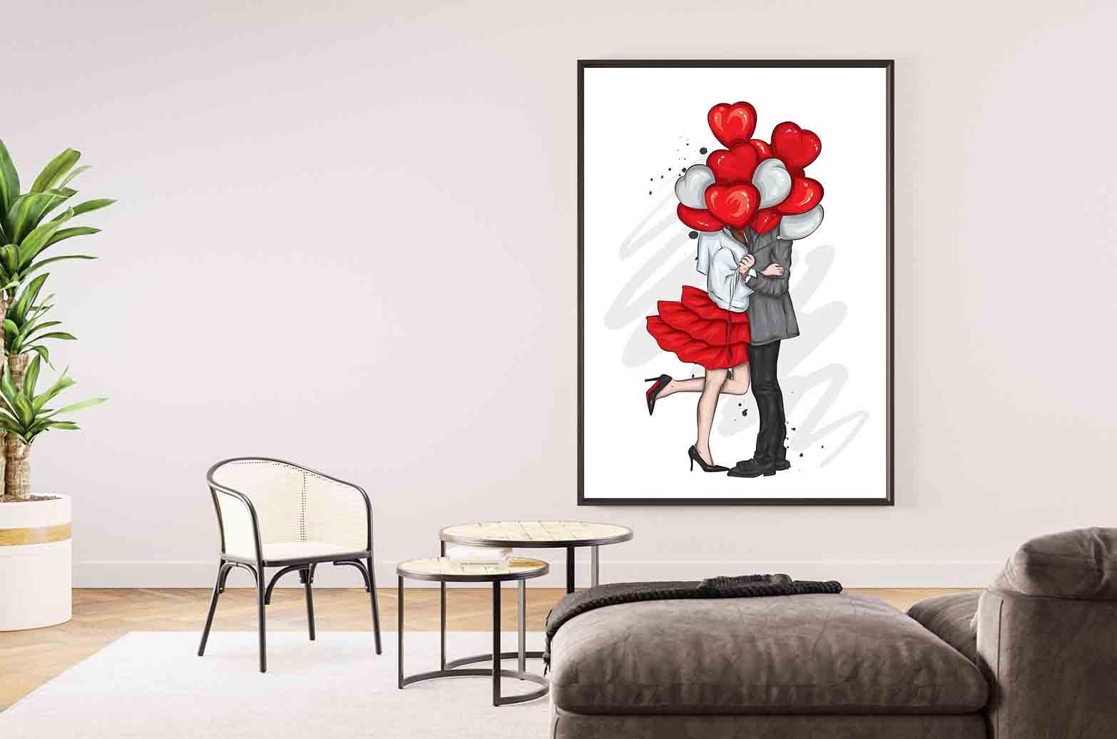 Peinture sur toile - Couple avec ballons