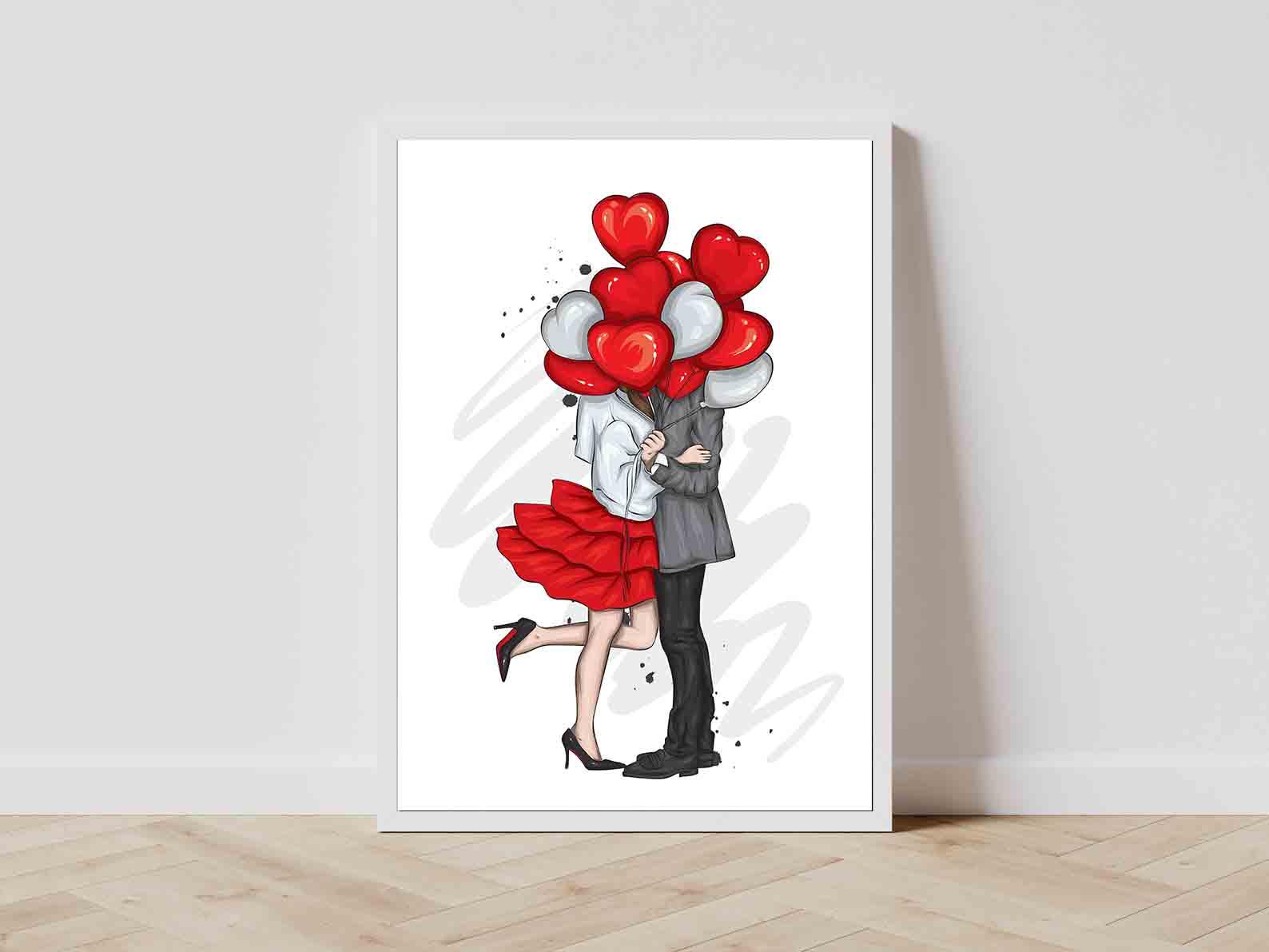 Peinture sur toile - Couple avec ballons