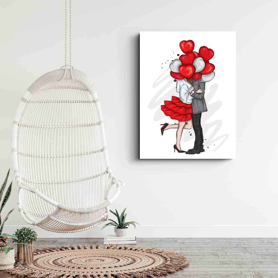 Peinture sur toile - Couple avec ballons