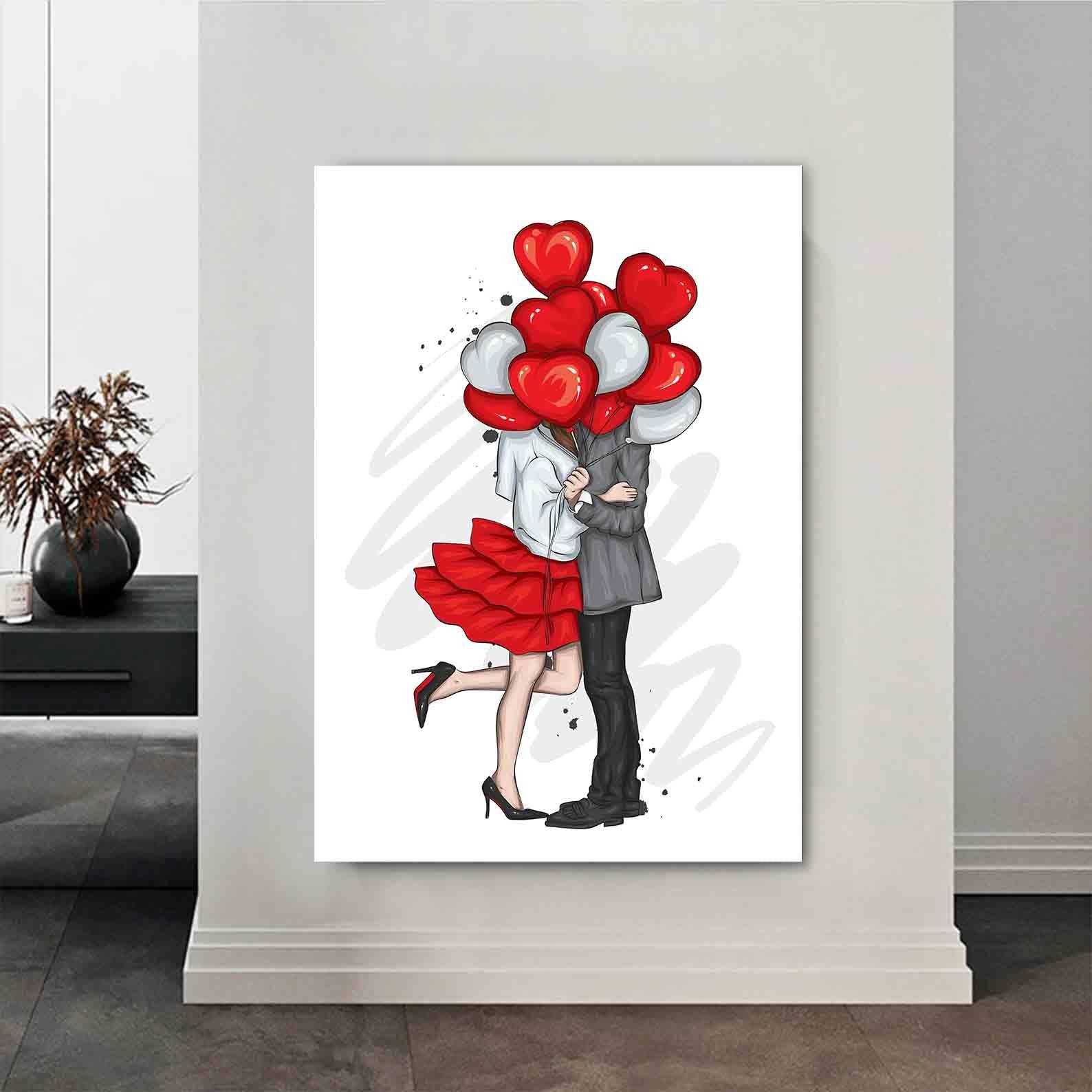 Peinture sur toile - Couple avec ballons