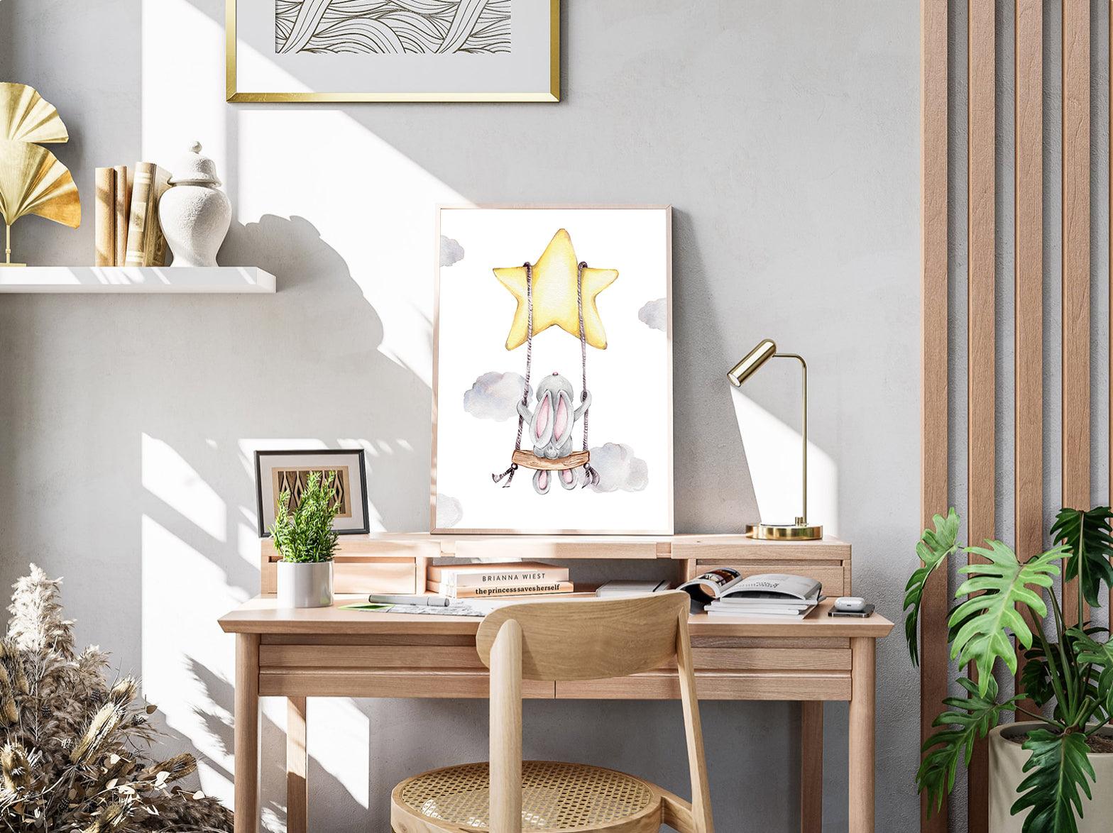 Peinture sur toile - Lapin sur la balançoire